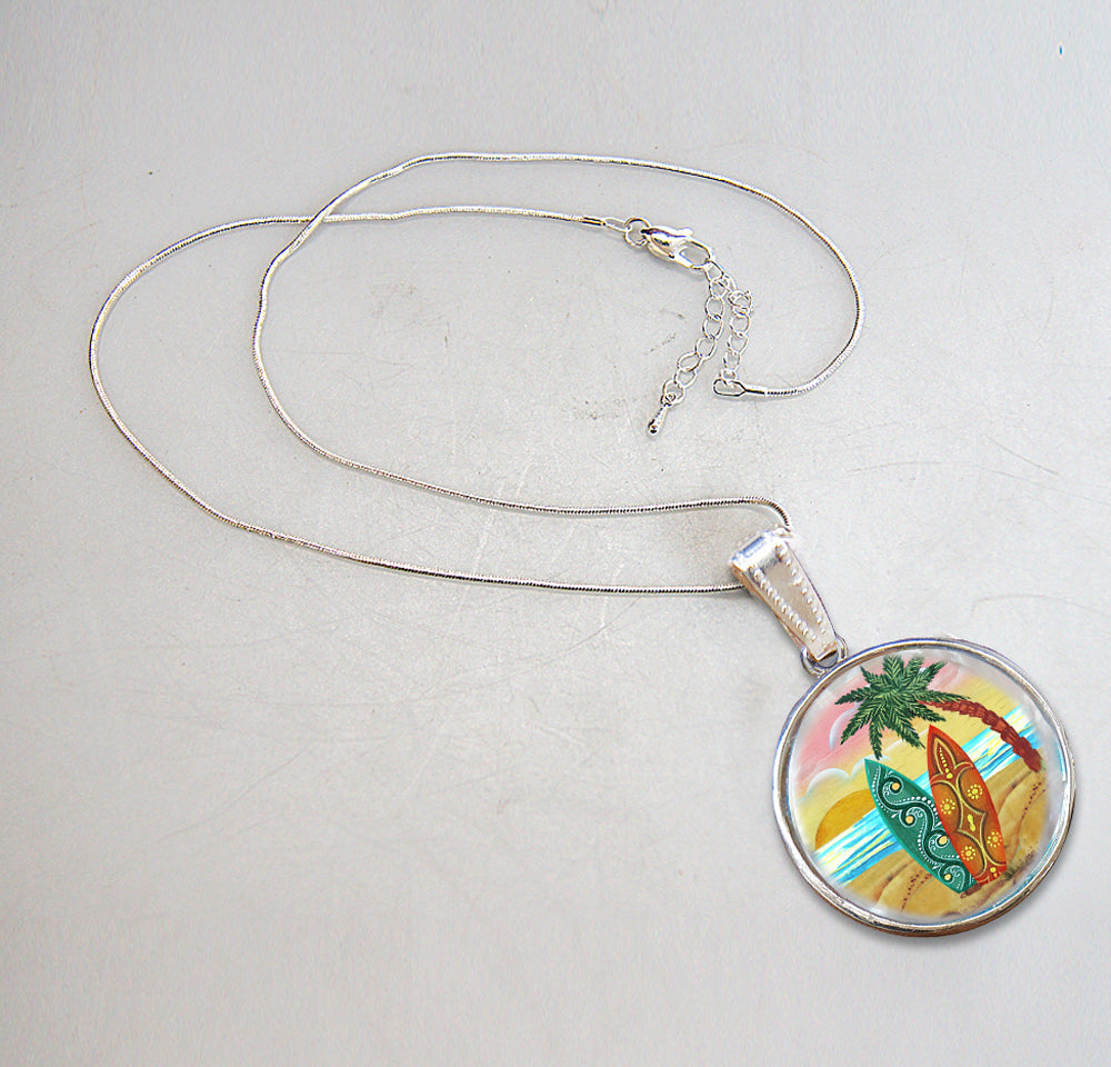 Surf Blocks Silver Plated Mother of Pearl Jewelry Pendant Necklace Coastal - 44044