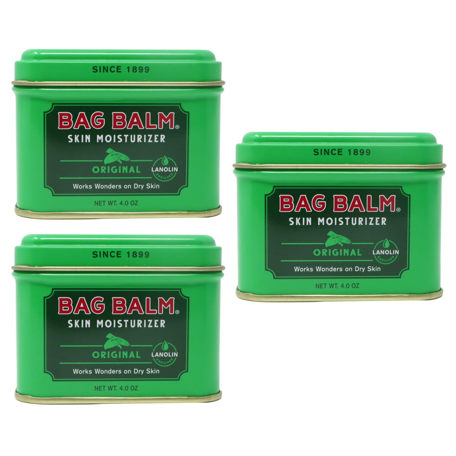 Bag Balm Vermont's Original Skin Moisturizer - Full Body Hydrating Skin Care: Dry Hands, Lips, Face, Feet & More - Unscented, Cruelty & Paraben Free - Day & Night, Men & Women (4oz Tin, Made in USA)
