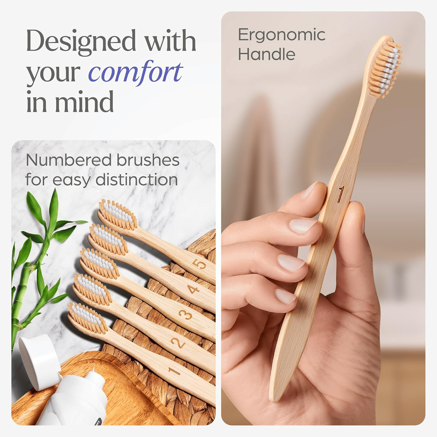 Bamboo Toothbrushes Medium Bristles 10 Pack - BPA Free Medium Bristles Toothbrushes for Adults | Eco-Friendly, Compostable & Biodegradable Toothbrush | Natural Wooden Toothbrushes