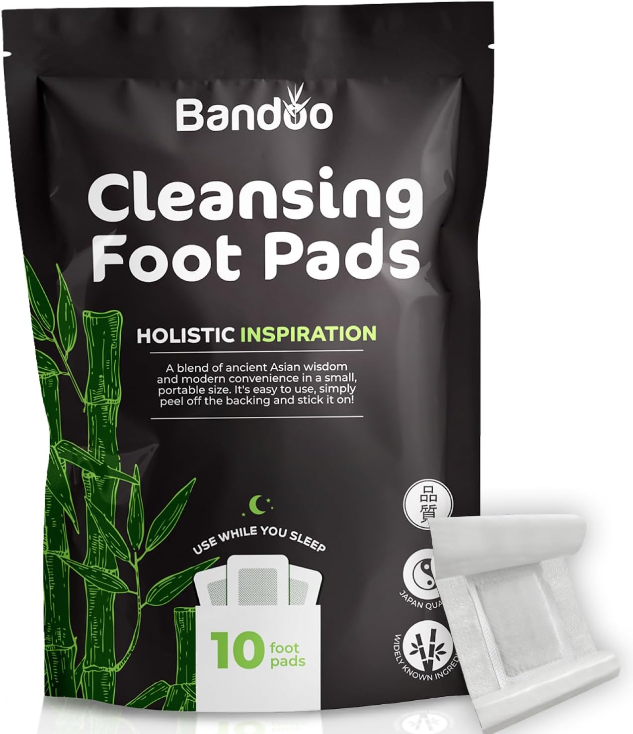 Bandoo Original Deep Cleansing Foot Pads | Rana Pads | Premium Natural Bamboo Foot Pads | Japanese Pads | Cleanse, Moisturize & Energize | for Men & Women | 10 Pads