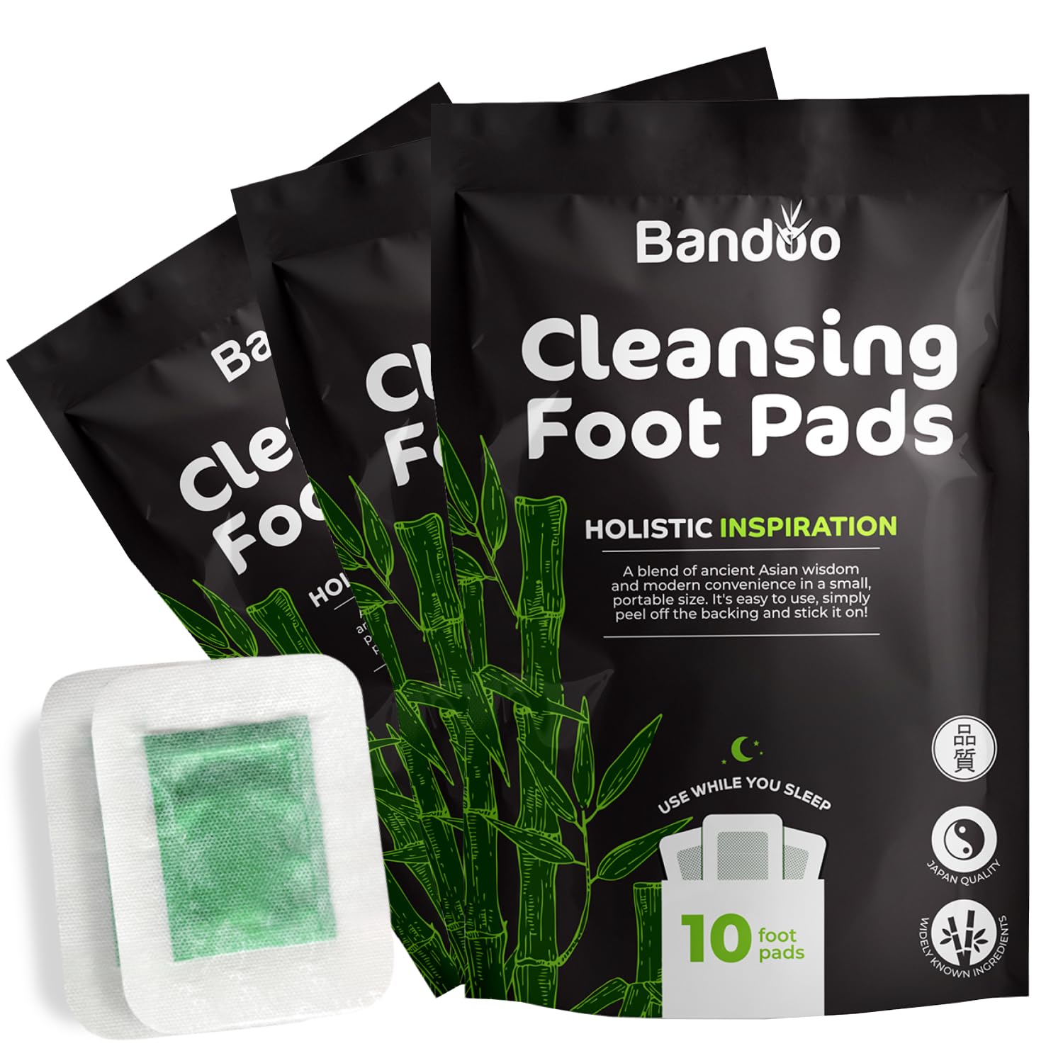Bandoo Original Deep Cleansing Foot Pads | Rana Pads | Premium Natural Bamboo Foot Pads | Japanese Pads | Cleanse, Moisturize & Energize | for Men & Women | 10 Pads