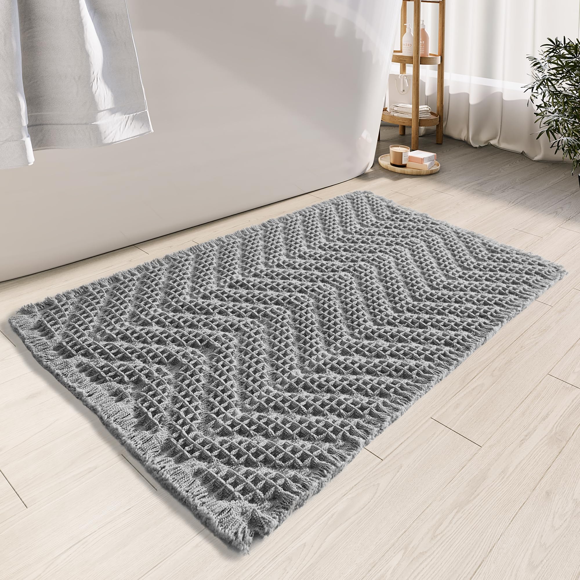 Bathroom Floor Mat,Boho Bath Rug,Super Absorbent Bath Mat,Bathroom Rugs Non Slip Washable, Quick Dry Shower Mats, Ultra Soft Bath Mat Towel,Brown,18"*30"