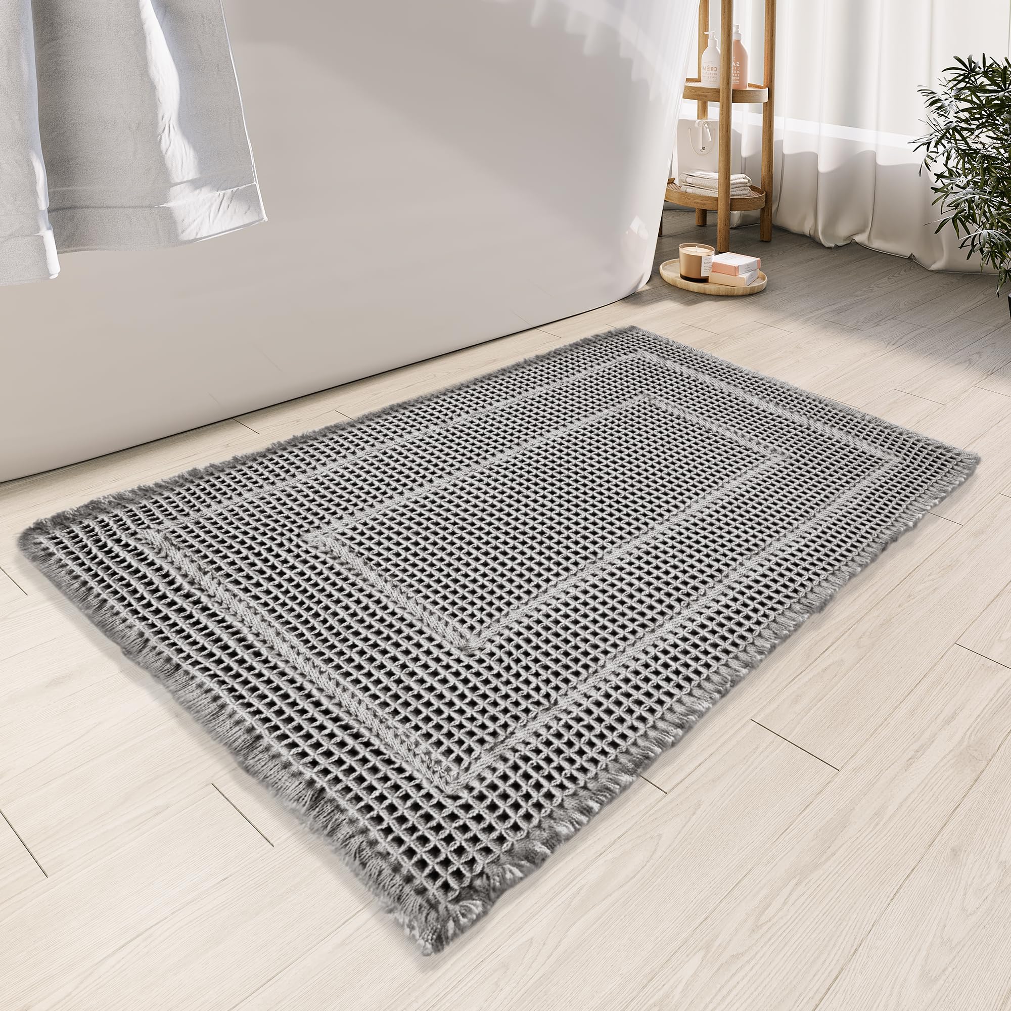 Bathroom Floor Mat,Boho Bath Rug,Super Absorbent Bath Mat,Bathroom Rugs Non Slip Washable, Quick Dry Shower Mats, Ultra Soft Bath Mat Towel,Brown,18"*30"