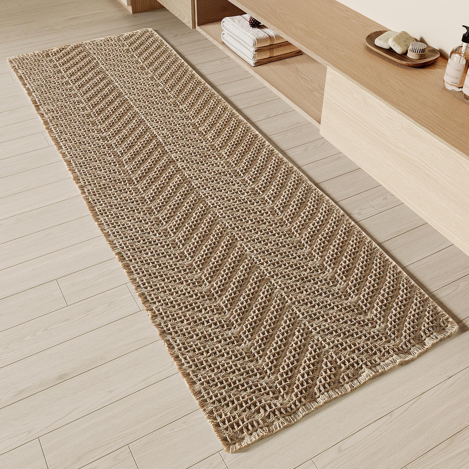 Bathroom Floor Mat,Boho Bath Rug,Super Absorbent Bath Mat,Bathroom Rugs Non Slip Washable, Quick Dry Shower Mats, Ultra Soft Bath Mat Towel,Brown,18"*30"