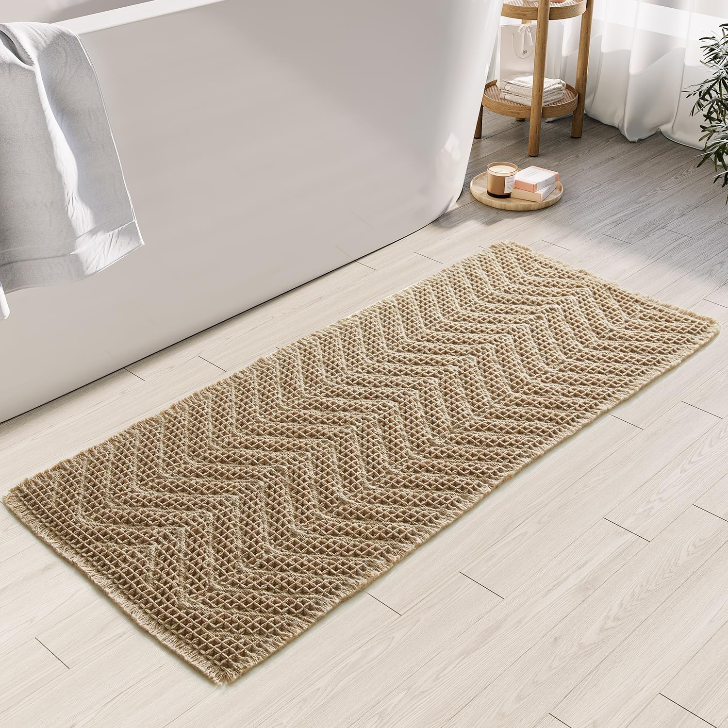 Bathroom Floor Mat,Boho Bath Rug,Super Absorbent Bath Mat,Bathroom Rugs Non Slip Washable, Quick Dry Shower Mats, Ultra Soft Bath Mat Towel,Brown,18"*30"
