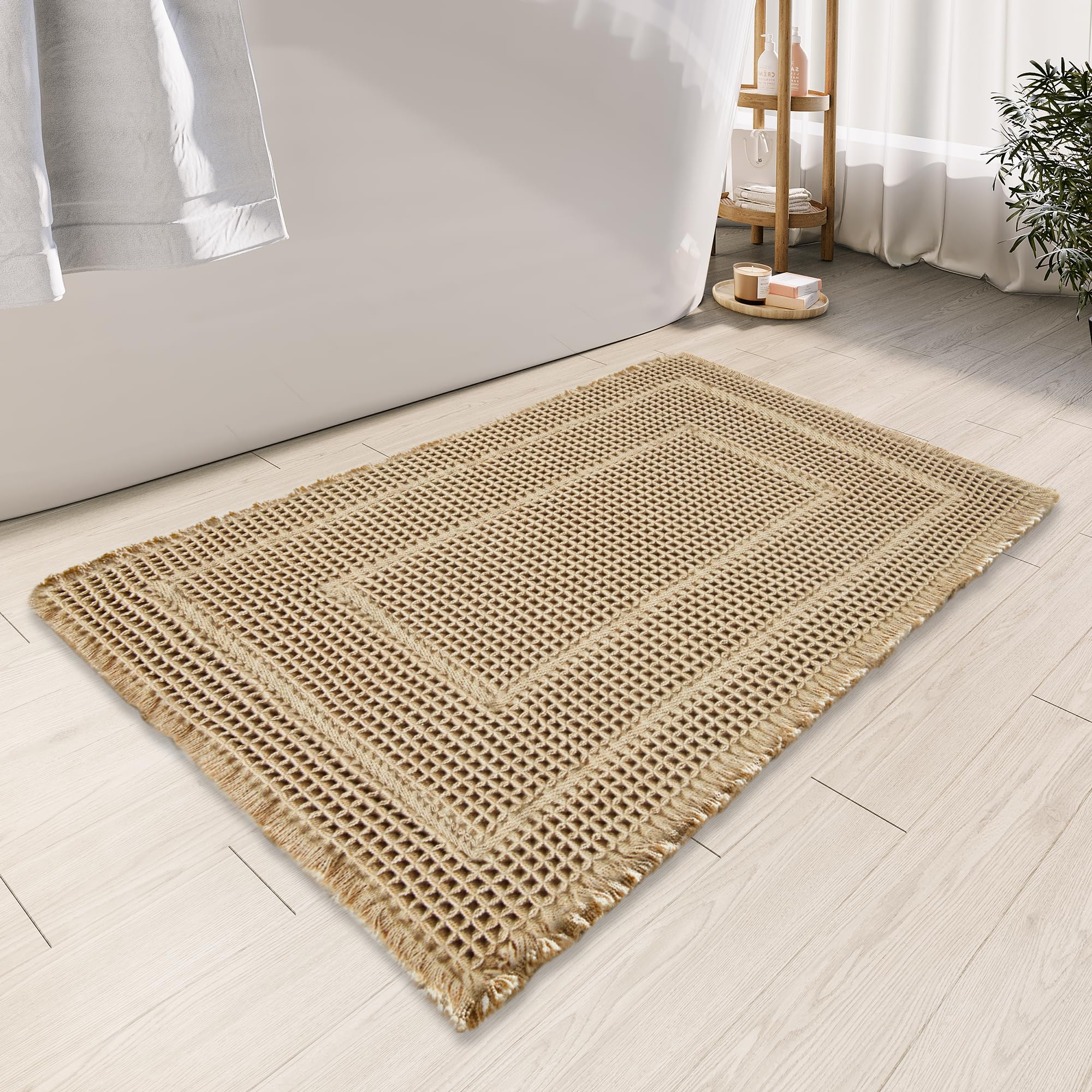 Bathroom Floor Mat,Boho Bath Rug,Super Absorbent Bath Mat,Bathroom Rugs Non Slip Washable, Quick Dry Shower Mats, Ultra Soft Bath Mat Towel,Brown,18"*30"