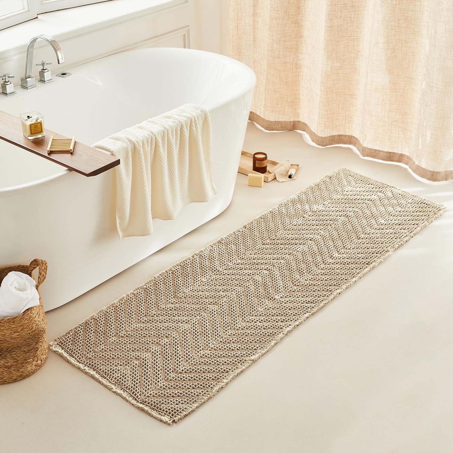 Bathroom Floor Mat,Boho Bath Rug,Super Absorbent Bath Mat,Bathroom Rugs Non Slip Washable, Quick Dry Shower Mats, Ultra Soft Bath Mat Towel,Brown,18"*30"