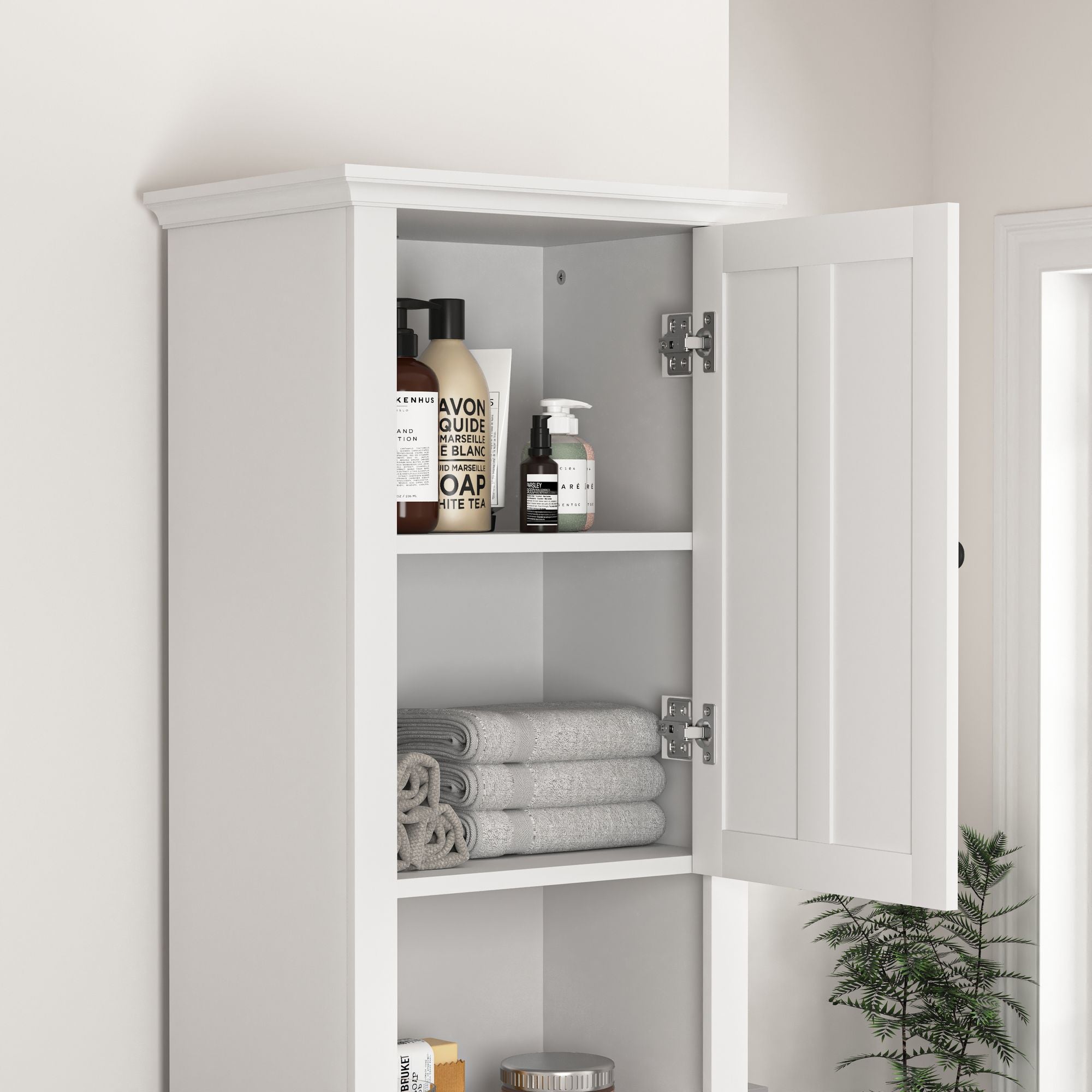 Bathroom Floor Storage Cabinet with 2 Doors Living Room Wooden Cabinet with 6 Shelves 15.75 x 11.81 x 66.93 inch