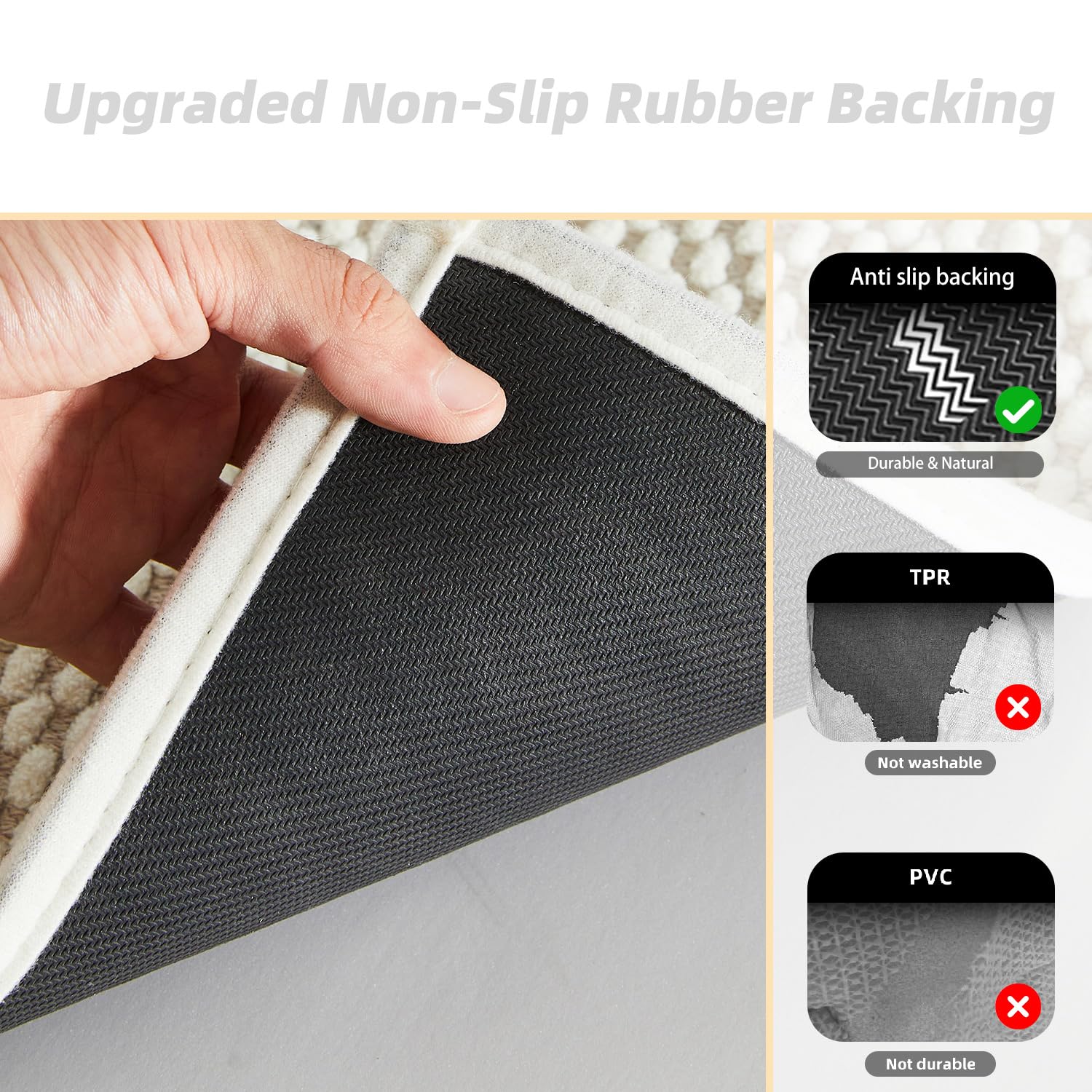 Bathroom Rug - Soft and Absorbent Chenille with Rubber Backing, Quick-Dry Mat Washable Runner Rug for Shower Floor, Bathmat Accessories and Decor Khaki 16"*24"