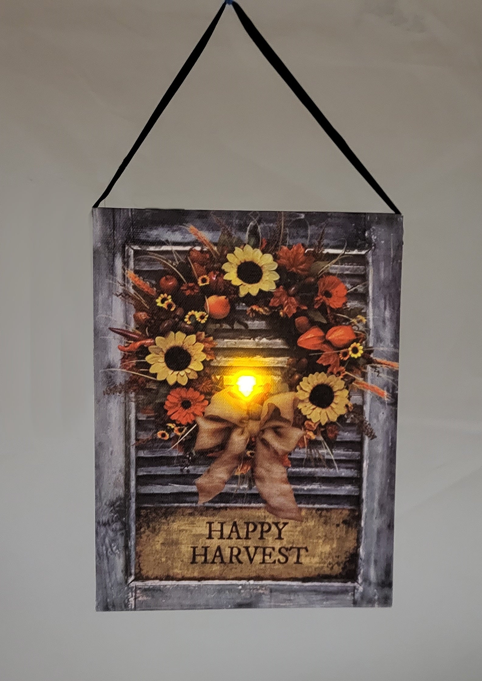 Lighted Canvas Print - Fall Wreath With Happy Harvest Sign