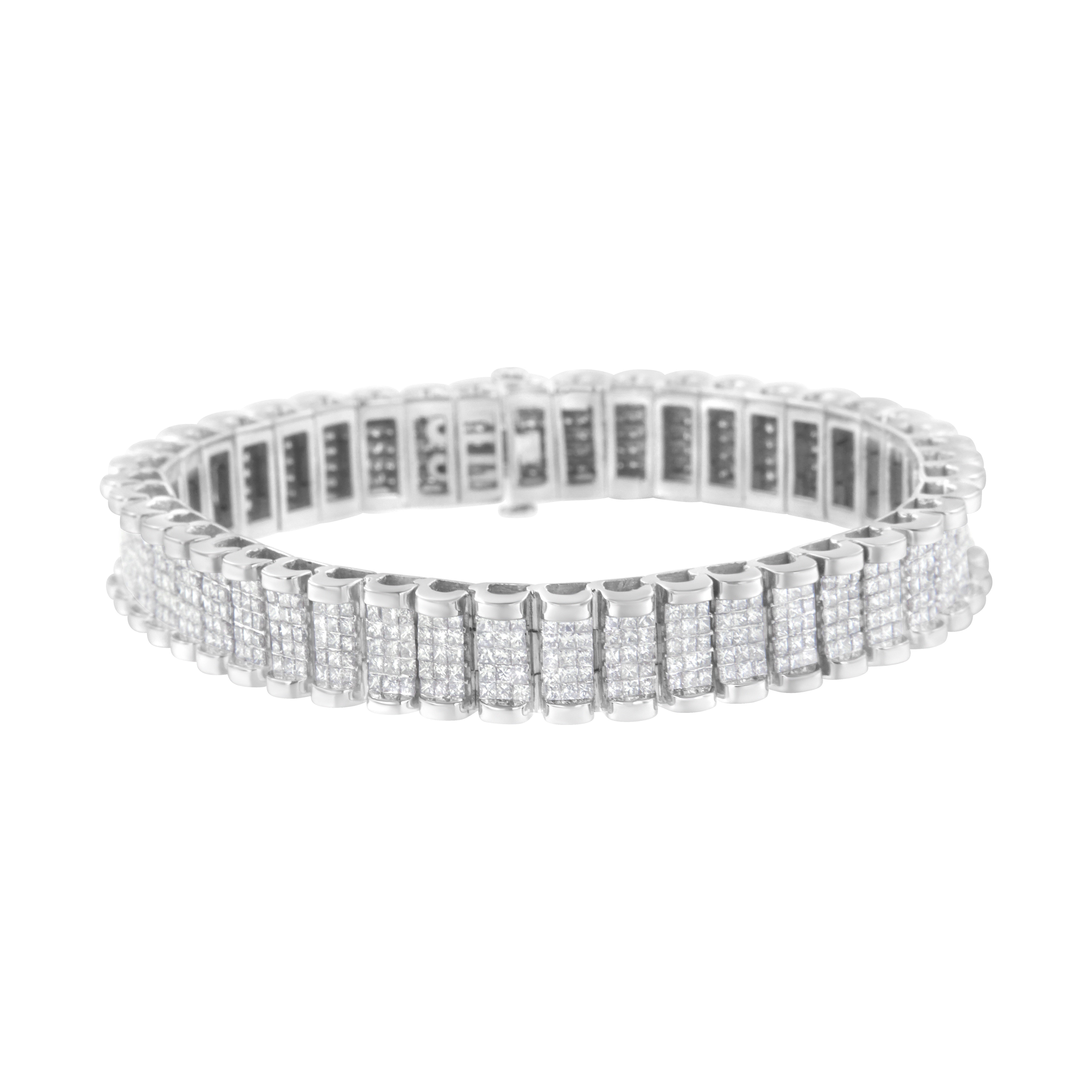 14K White Gold 7-1/10 Cttw Princess Cut Diamond 7" Rectangular Invisible Set Diamond Grid Tennis Bracelet (H-I Color, Si1-Si2 Clarity)