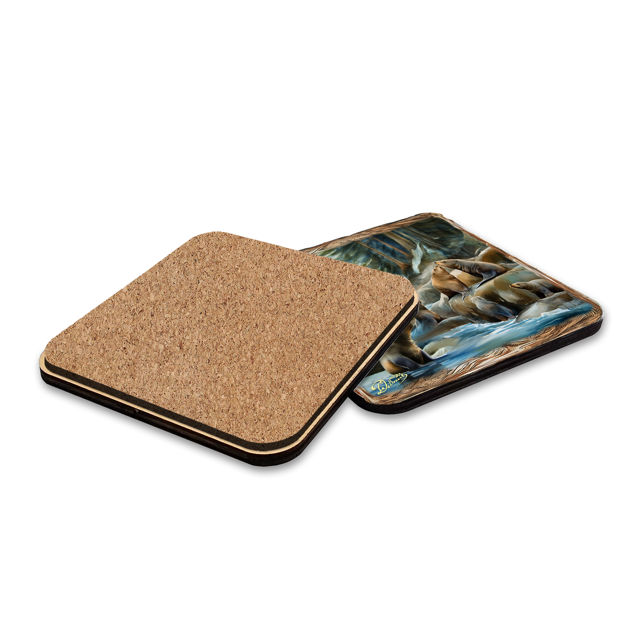 Sea Lion Cave Wooden Cork Placemat and Coasters Gift Set of 7 by Nature Wonders Coastal Nature Wildlife Decor - 85413C-S7