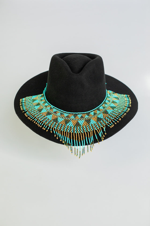 Turquoise Cascading Beaded Hat Necklace