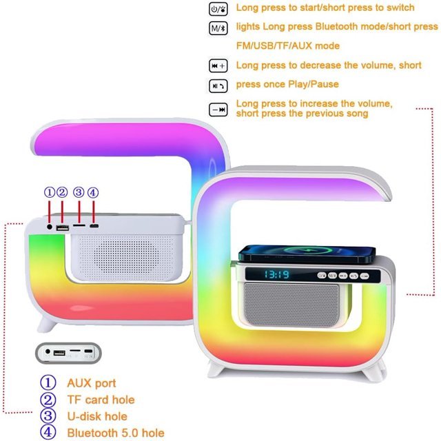 Bedside Table Lamp Bluetooth Speakers Ambient Lighting Night Light Support 15W Wireless Charging LED Desk Lamp for Bedroom Decor Family Friends Gifts