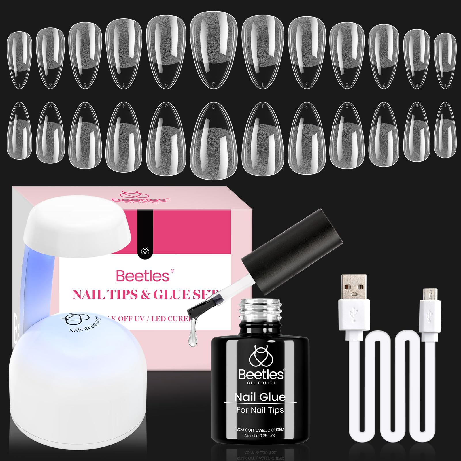 beetles Gel Polish 9 In 1 Gel Nail Glue for Clear Acrylic Nail Tips 2 Pcs 15ml Long Lasting Nail Gel Kit for False Nails Tips, Base Blooming Nail Gel, U V Light Required