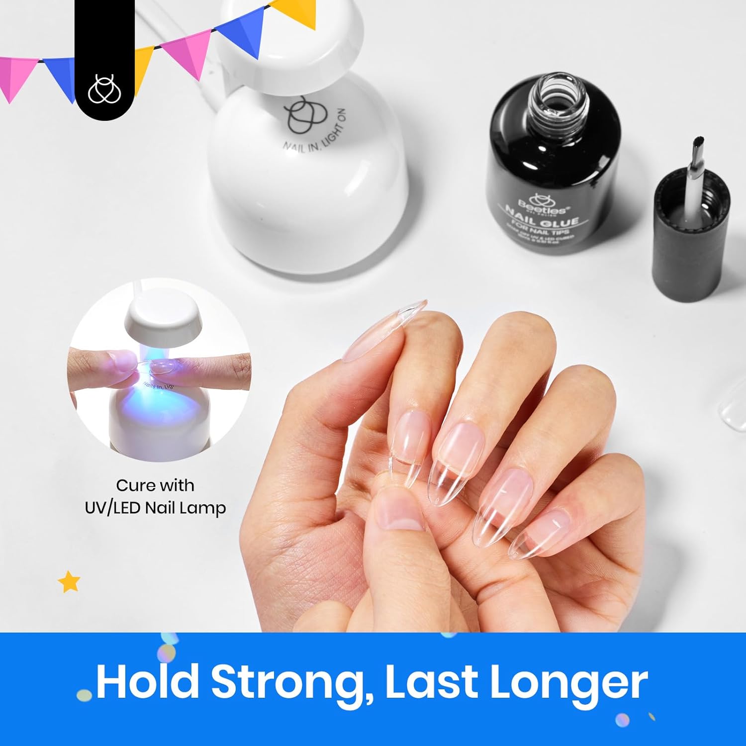 beetles Gel Polish 9 In 1 Gel Nail Glue for Clear Acrylic Nail Tips 2 Pcs 15ml Long Lasting Nail Gel Kit for False Nails Tips, Base Blooming Nail Gel, U V Light Required