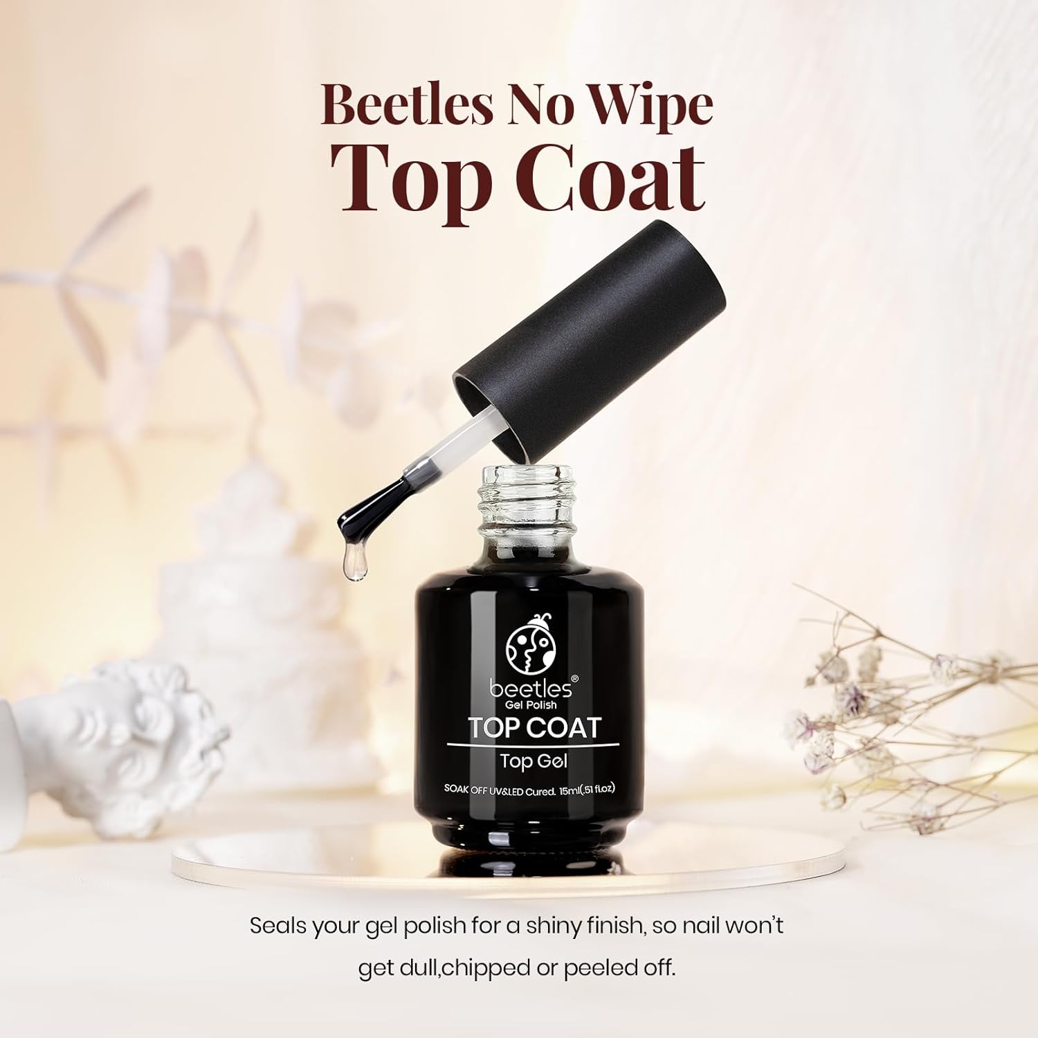 beetles Gel Polish No Wipe Gel Top Coat - Clear Color Top Coat Gel Nail Polish Shine Finish and Long Lasting, Soak Off Nail Lamp, 15ml Gift for Girls