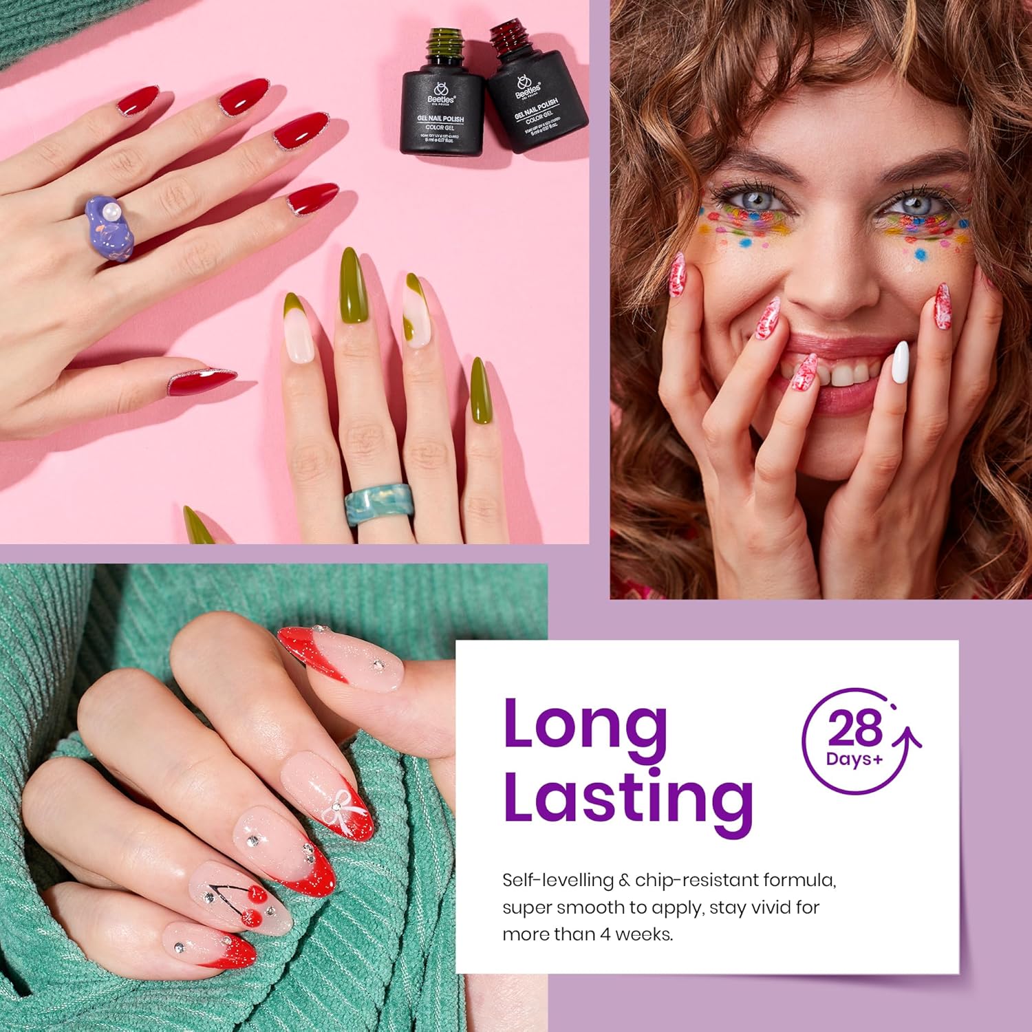 beetles Gel Polish Set Fall Gel Nail Polish Kit 36 Pcs 32 Colors with Base Top Coat Burgundy Red Blue Purple Hot Pink Green Black White Uv LED Lamp Nails Gifts for Women Fingertip Palette