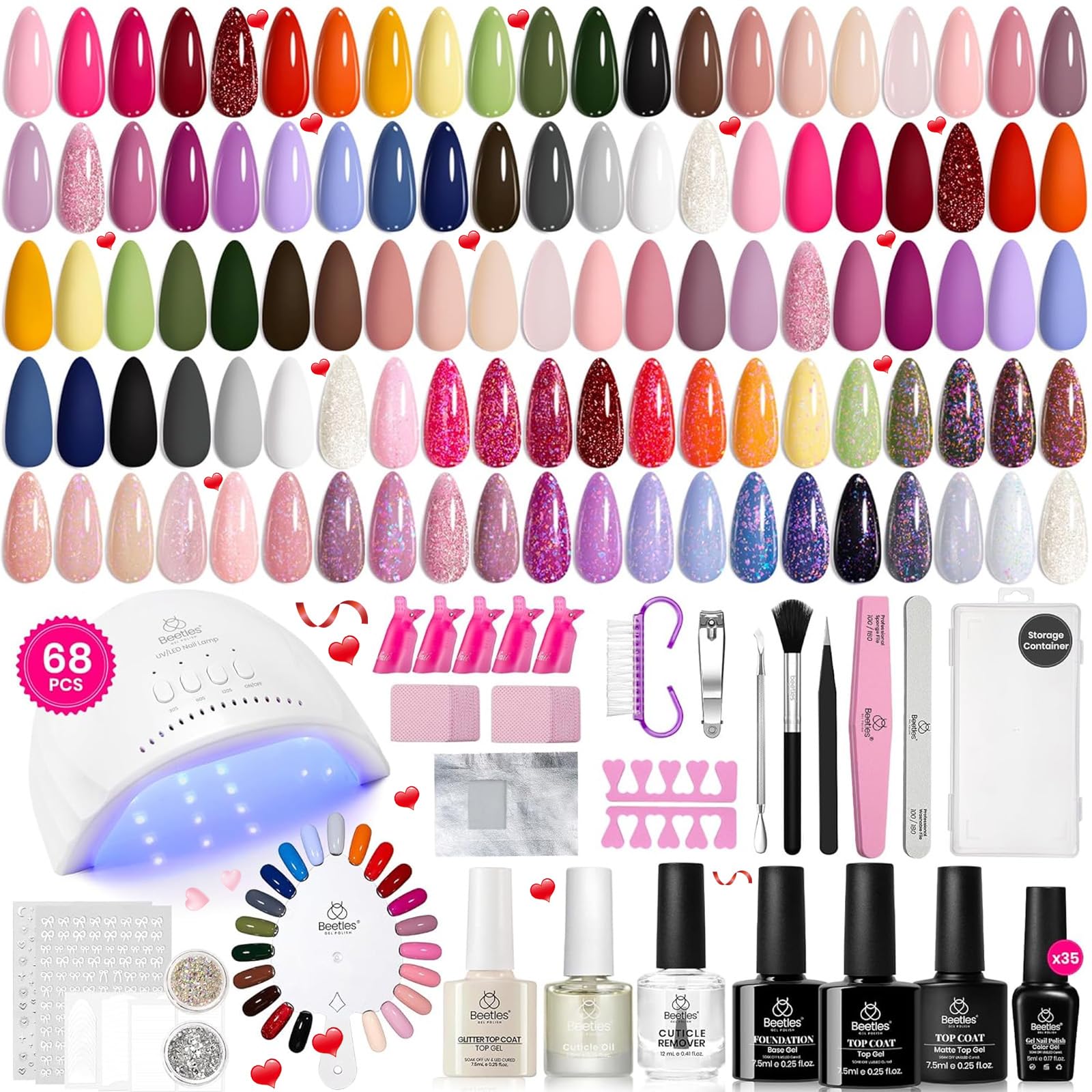 beetles Gel Polish Set Fall Gel Nail Polish Kit 36 Pcs 32 Colors with Base Top Coat Burgundy Red Blue Purple Hot Pink Green Black White Uv LED Lamp Nails Gifts for Women Fingertip Palette