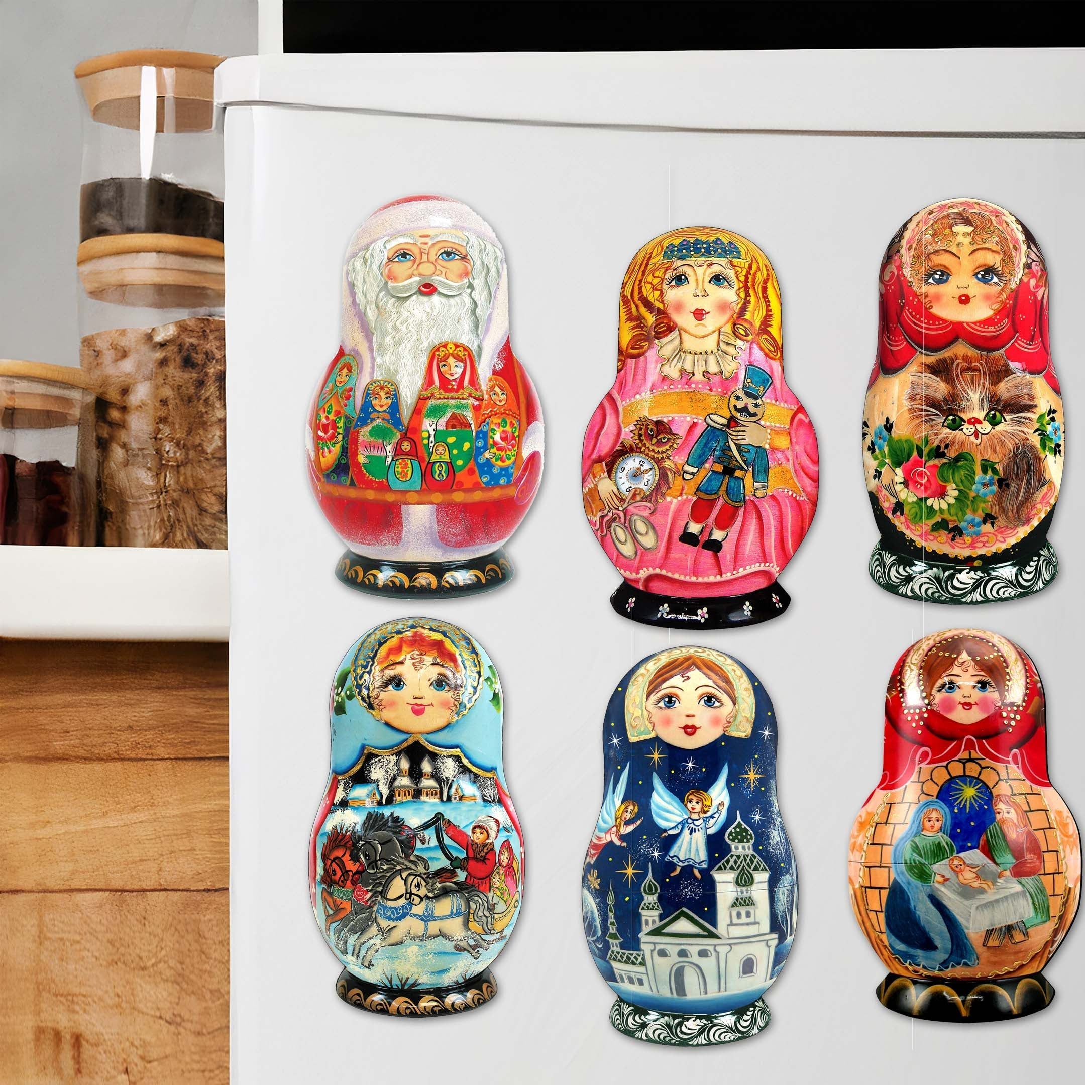 Nested Dolls Decorative Wooden Magnets Set of 6 by G. Debrekht - Christmas Decor - 8090130G-S6