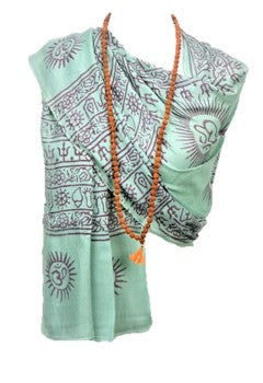 OM Hand Block Bhakti Yoga Prayer Sanskrit Hindu Mantra Shawl by OMSutra