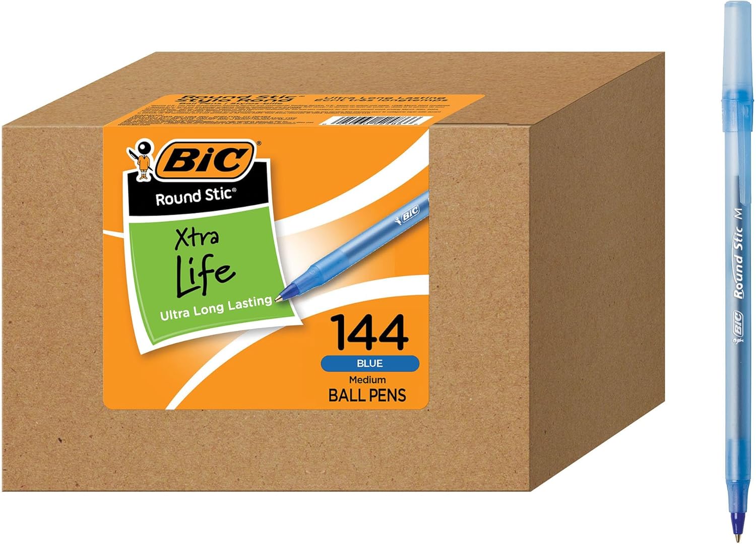 BIC Round Stic Xtra Life Ballpoint Pen, Ultra Long Lasting and Consistent Ink Flow, 60-Count in Black Ink