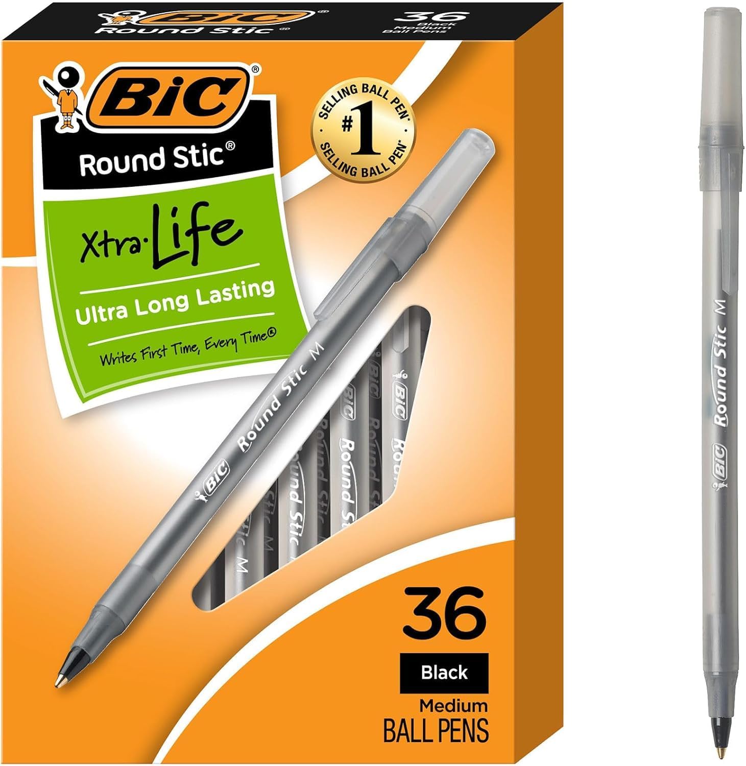 BIC Round Stic Xtra Life Ballpoint Pen, Ultra Long Lasting and Consistent Ink Flow, 60-Count in Black Ink