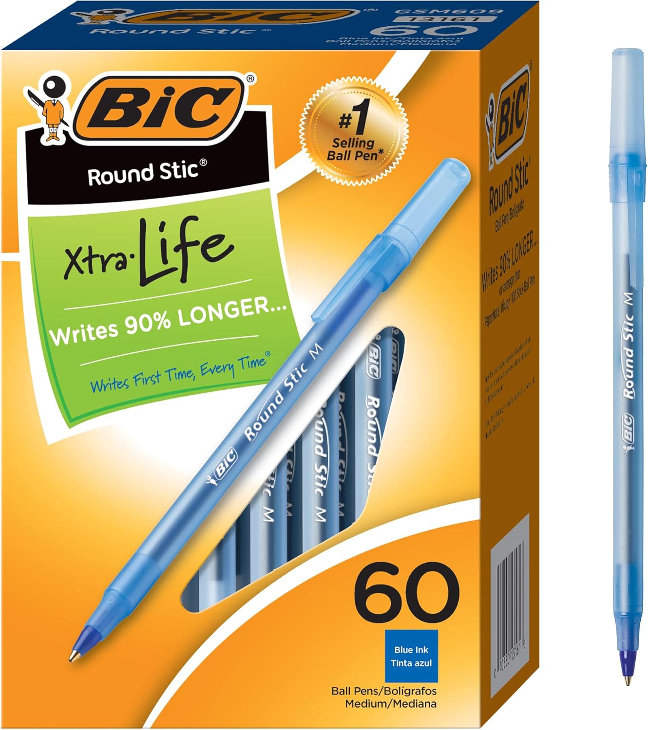 BIC Round Stic Xtra Life Ballpoint Pen, Ultra Long Lasting and Consistent Ink Flow, 60-Count in Black Ink