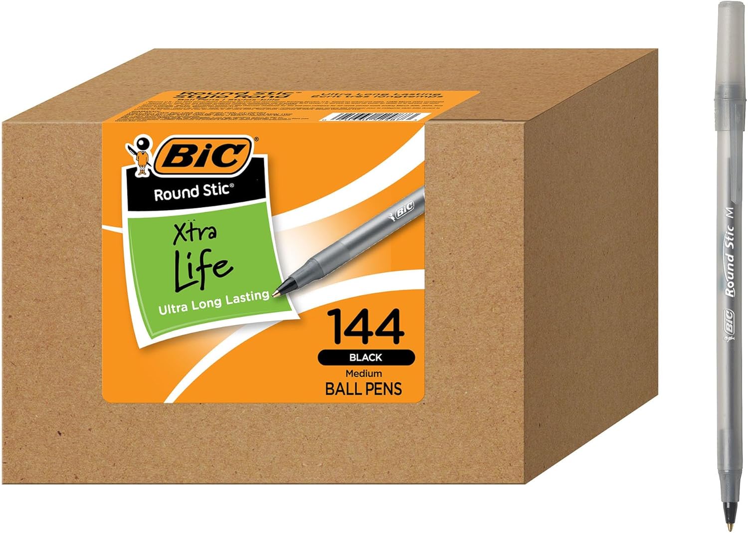 BIC Round Stic Xtra Life Ballpoint Pen, Ultra Long Lasting and Consistent Ink Flow, 60-Count in Black Ink