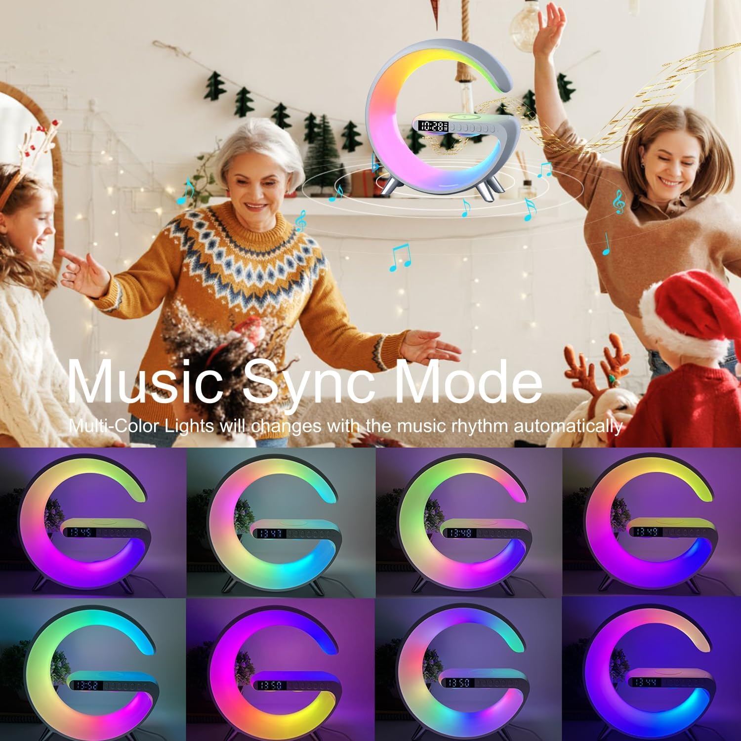 Big G Atmosphere Lamp with Bluetooth Speaker, Night Light & Solar Smart Car Air Freshener with Auto On/Off, Aluminum Alloy Body, 3 Mode