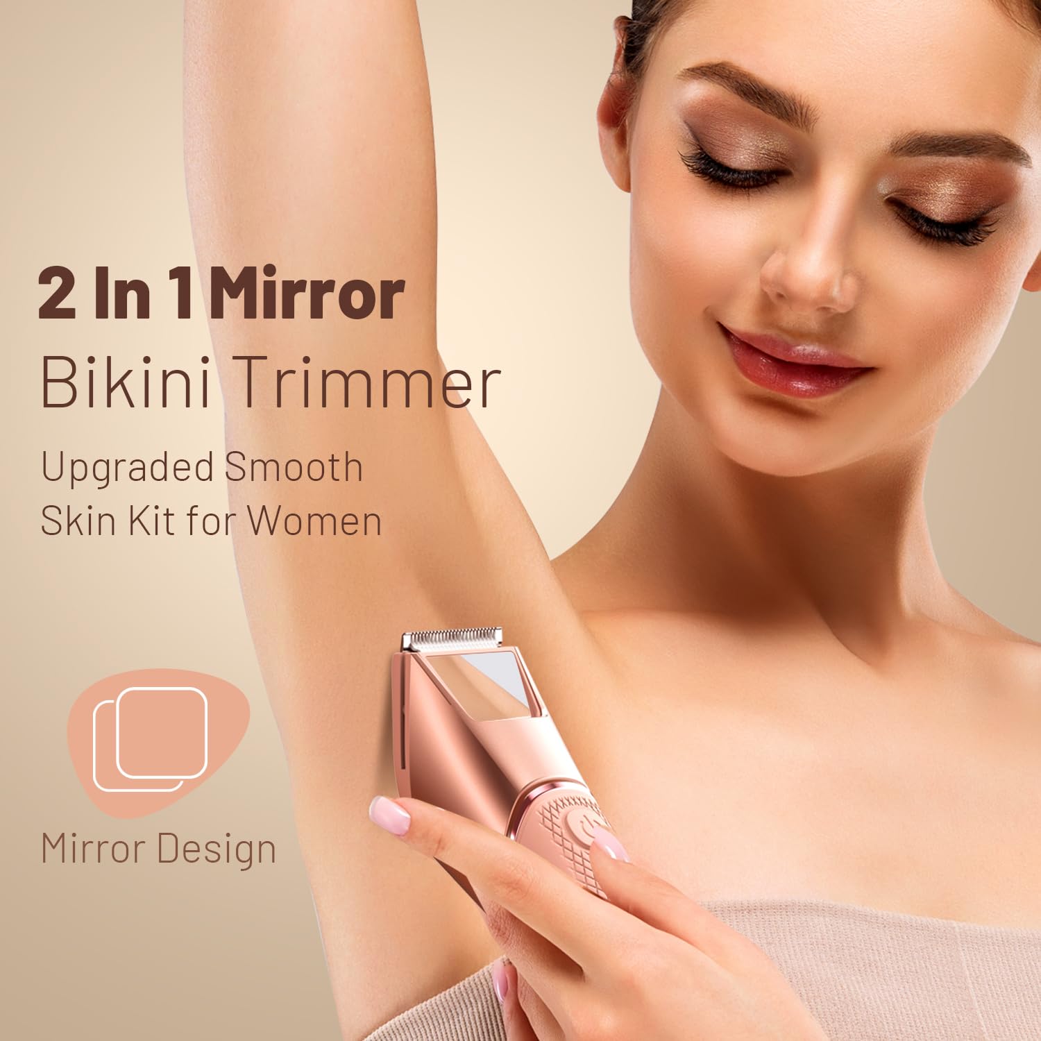 Bikini Trimmer for Women: Mirror Electric Shaver for Body Pubic Hair with LED Light, IPX7 Waterproof Portable Lady Facial Razor with Ceramic Blade,Rechargeable Body Groomer for Leg,Arm,Underarm