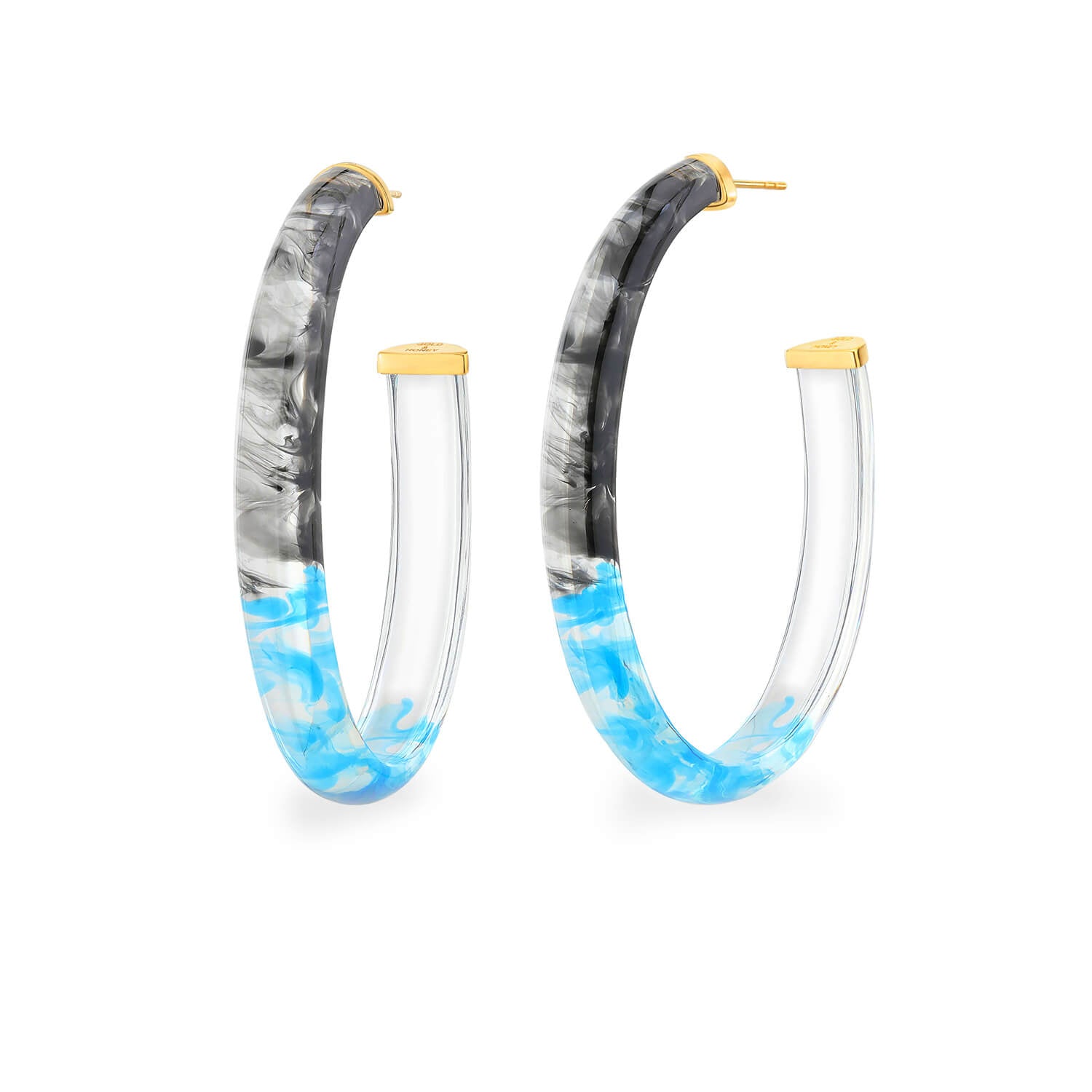 XL Oval Tie Dye Lucite Hoop Earrings in Black & Blue