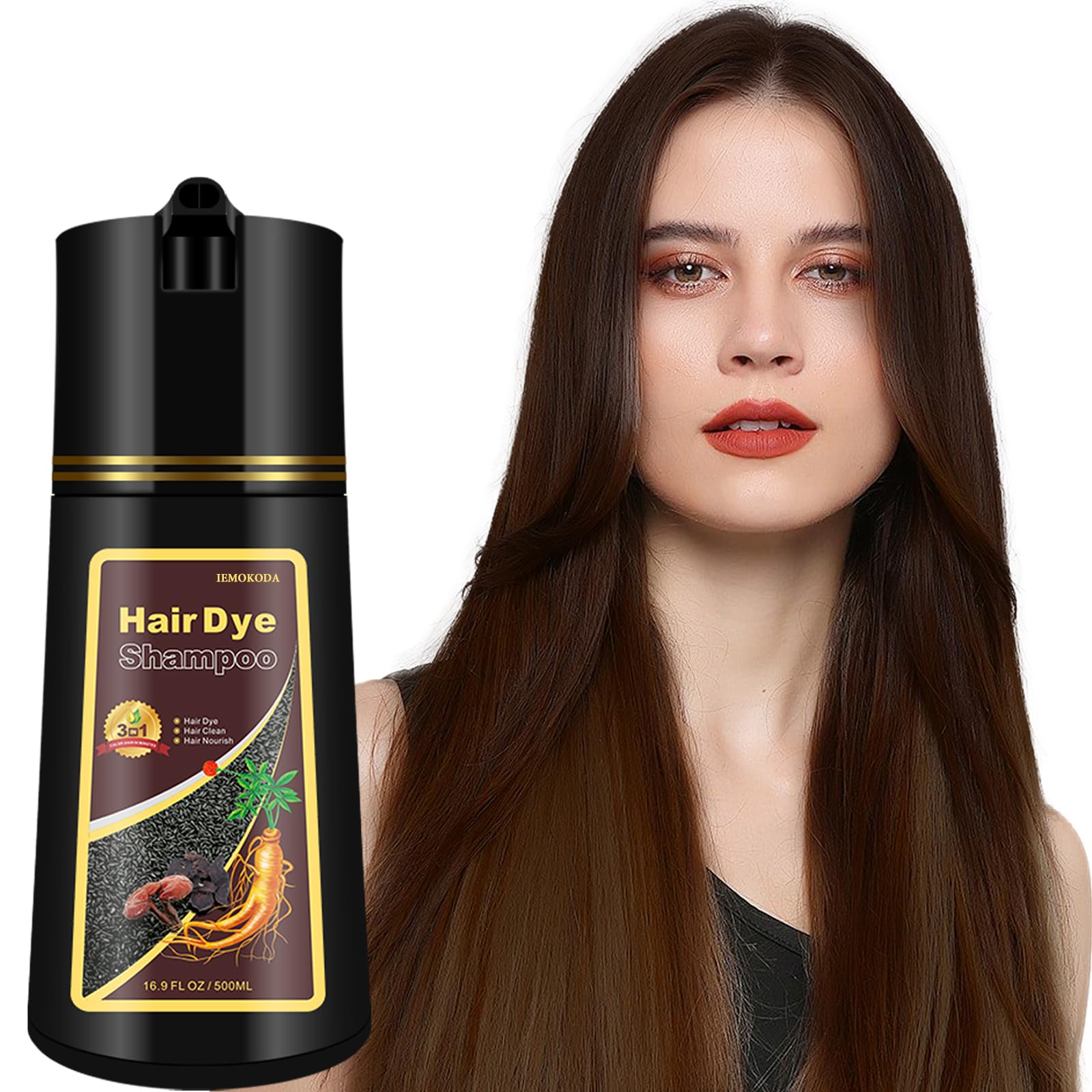 Black 3-in-1 Hair Dye for Men & Women - Long-Lasting Gray Hair Coverage, Shampoo Para Canas, Natural Color in Minutes - 16.9 Fl Oz