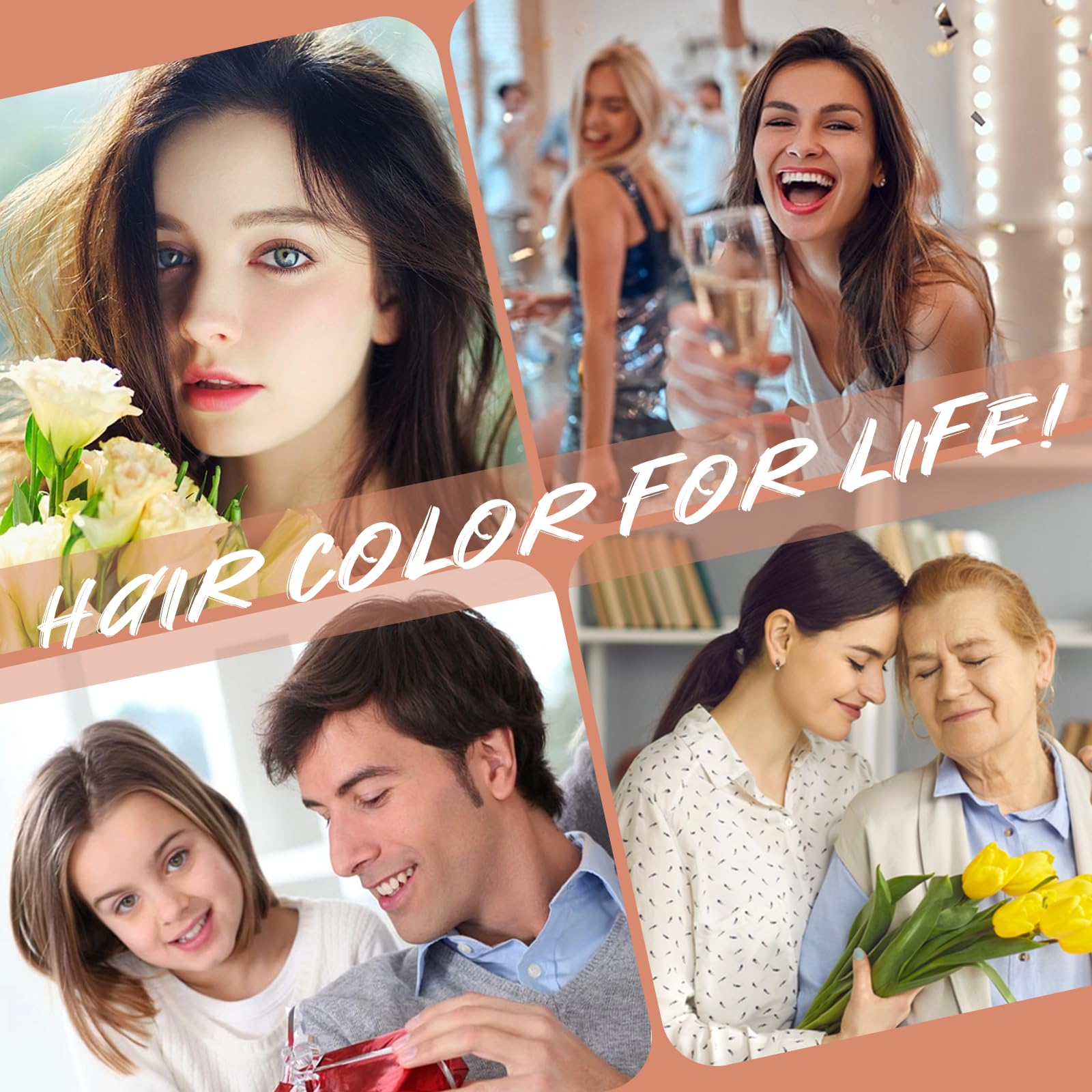 Black 3-in-1 Hair Dye for Men & Women - Long-Lasting Gray Hair Coverage, Shampoo Para Canas, Natural Color in Minutes - 16.9 Fl Oz