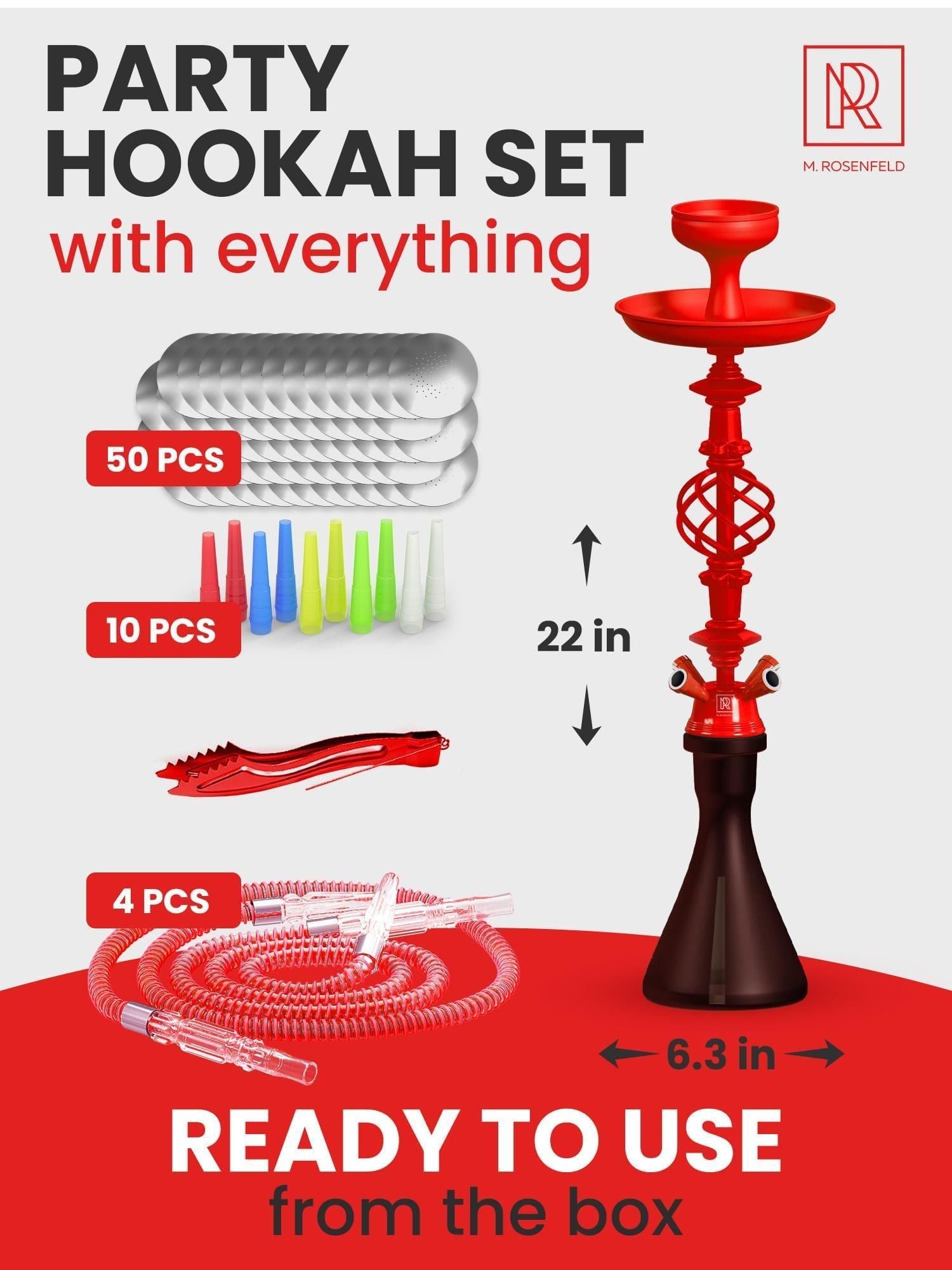 Black Red 4 Hose Hookah Set with Everything Portable good for traveling