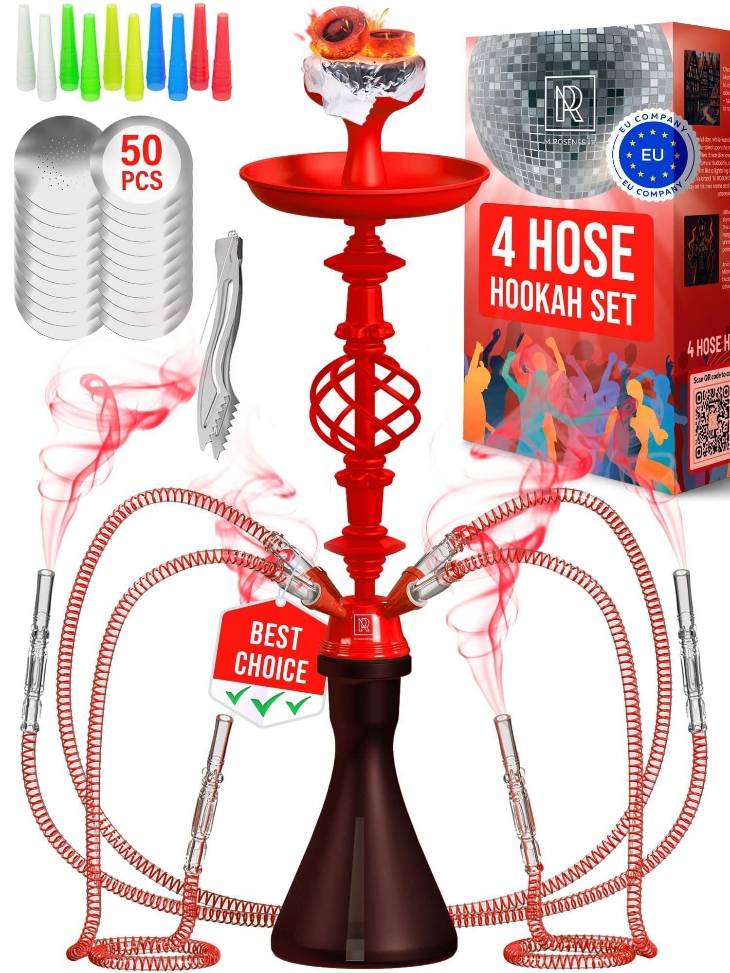 Black Red 4 Hose Hookah Set with Everything Portable good for traveling