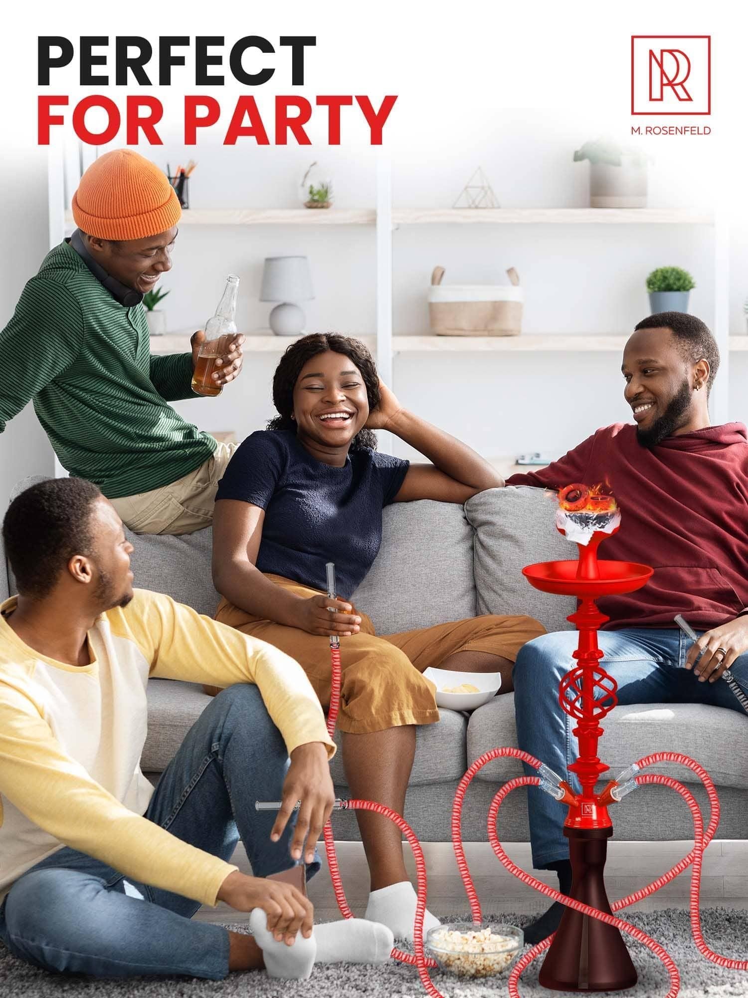 Black Red 4 Hose Hookah Set with Everything Portable good for traveling