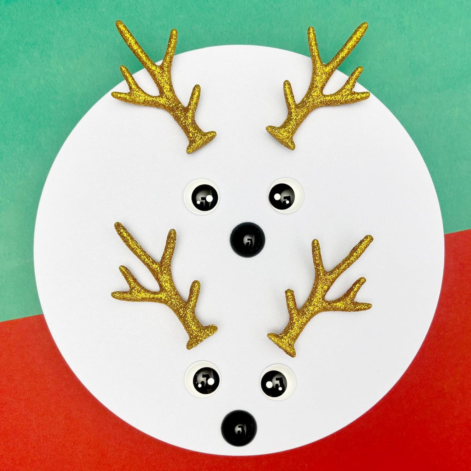 Bling Shoe Charms for Clog Sandals, 2Pairs of Lovely Reindeer Antlers, Animal Nose, Eyes Charms, Bling Glitter, Flocked Shoe Decoration Charms Accessories for Christmas Party Favor