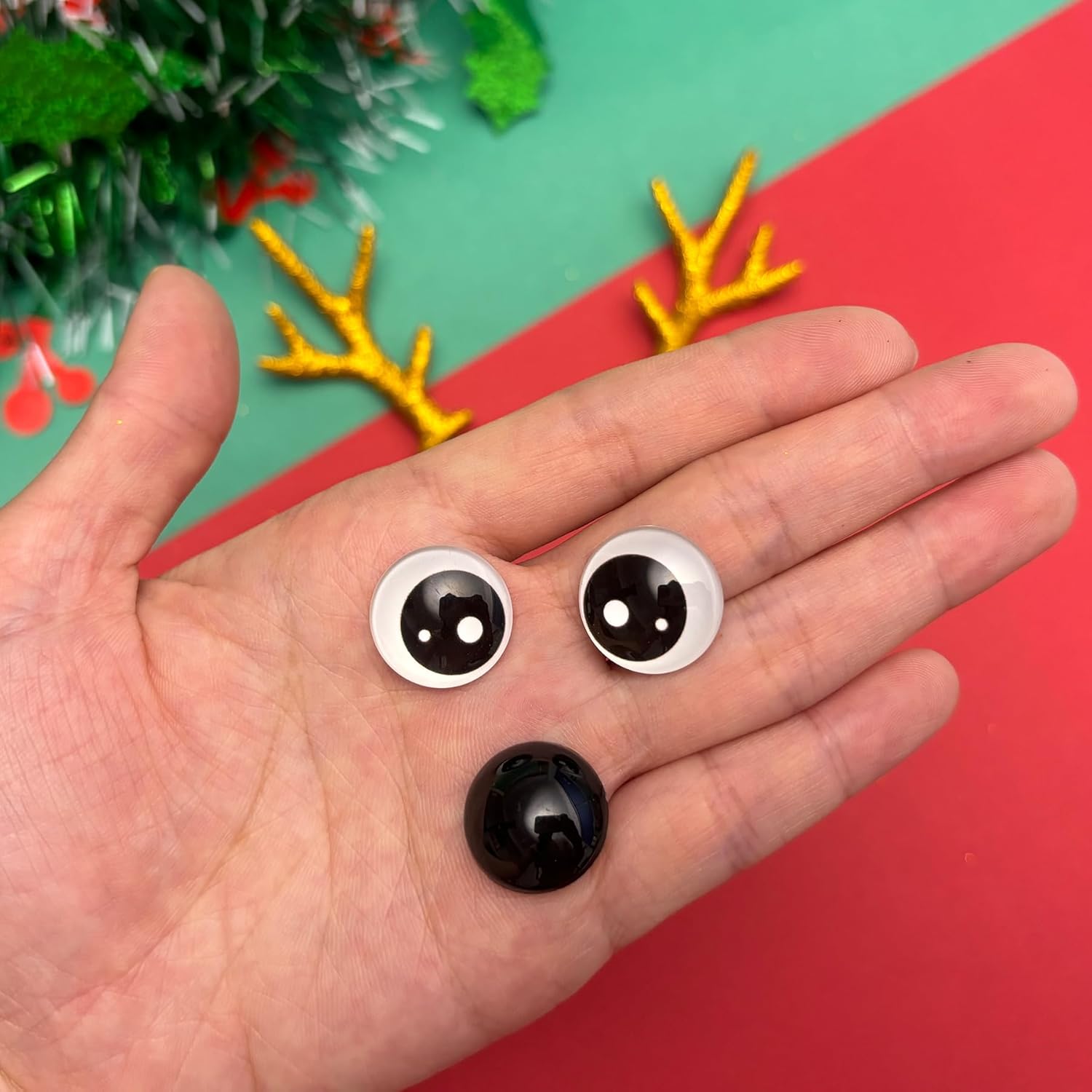 Bling Shoe Charms for Clog Sandals, 2Pairs of Lovely Reindeer Antlers, Animal Nose, Eyes Charms, Bling Glitter, Flocked Shoe Decoration Charms Accessories for Christmas Party Favor