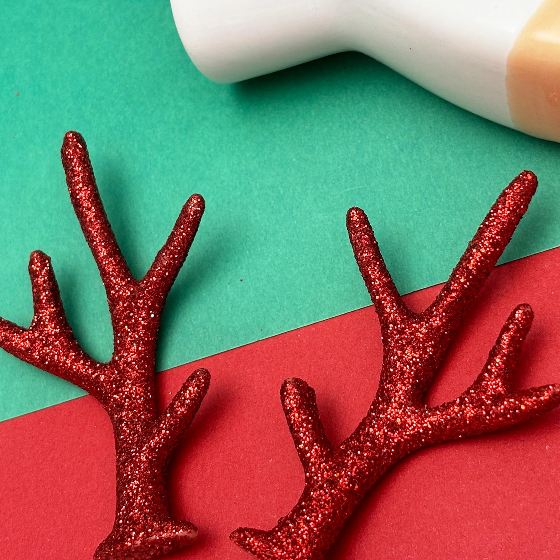 Bling Shoe Charms for Clog Sandals, 2Pairs of Lovely Reindeer Antlers, Animal Nose, Eyes Charms, Bling Glitter, Flocked Shoe Decoration Charms Accessories for Christmas Party Favor