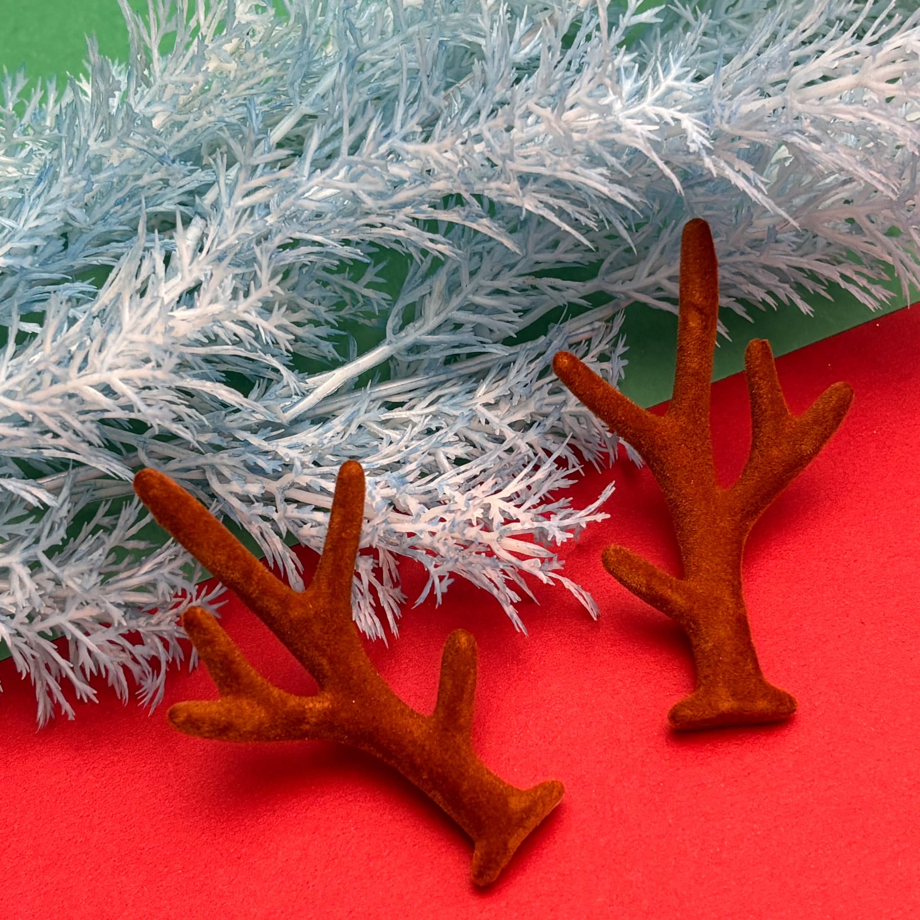 Bling Shoe Charms for Clog Sandals, 2Pairs of Lovely Reindeer Antlers, Animal Nose, Eyes Charms, Bling Glitter, Flocked Shoe Decoration Charms Accessories for Christmas Party Favor