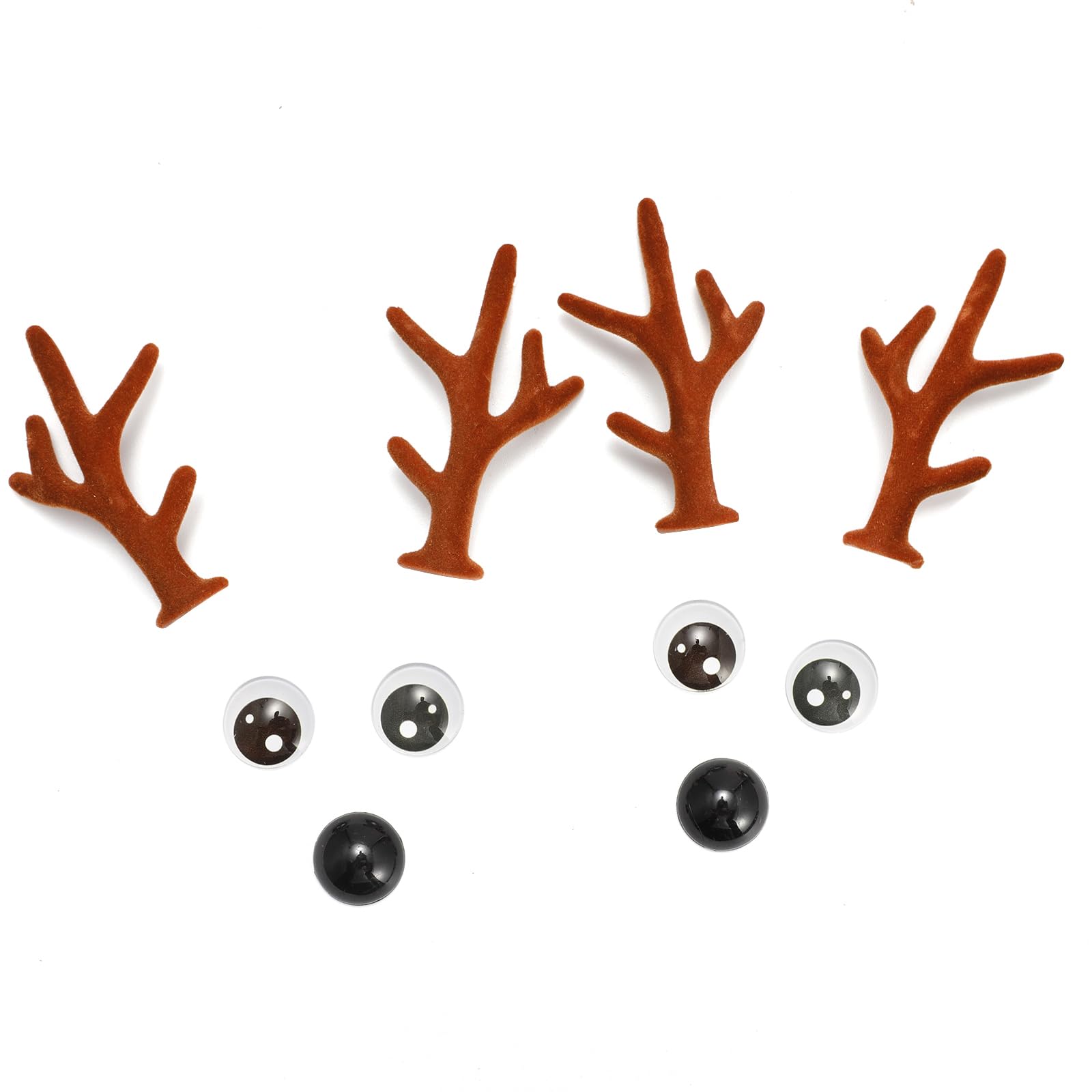 Bling Shoe Charms for Clog Sandals, 2Pairs of Lovely Reindeer Antlers, Animal Nose, Eyes Charms, Bling Glitter, Flocked Shoe Decoration Charms Accessories for Christmas Party Favor