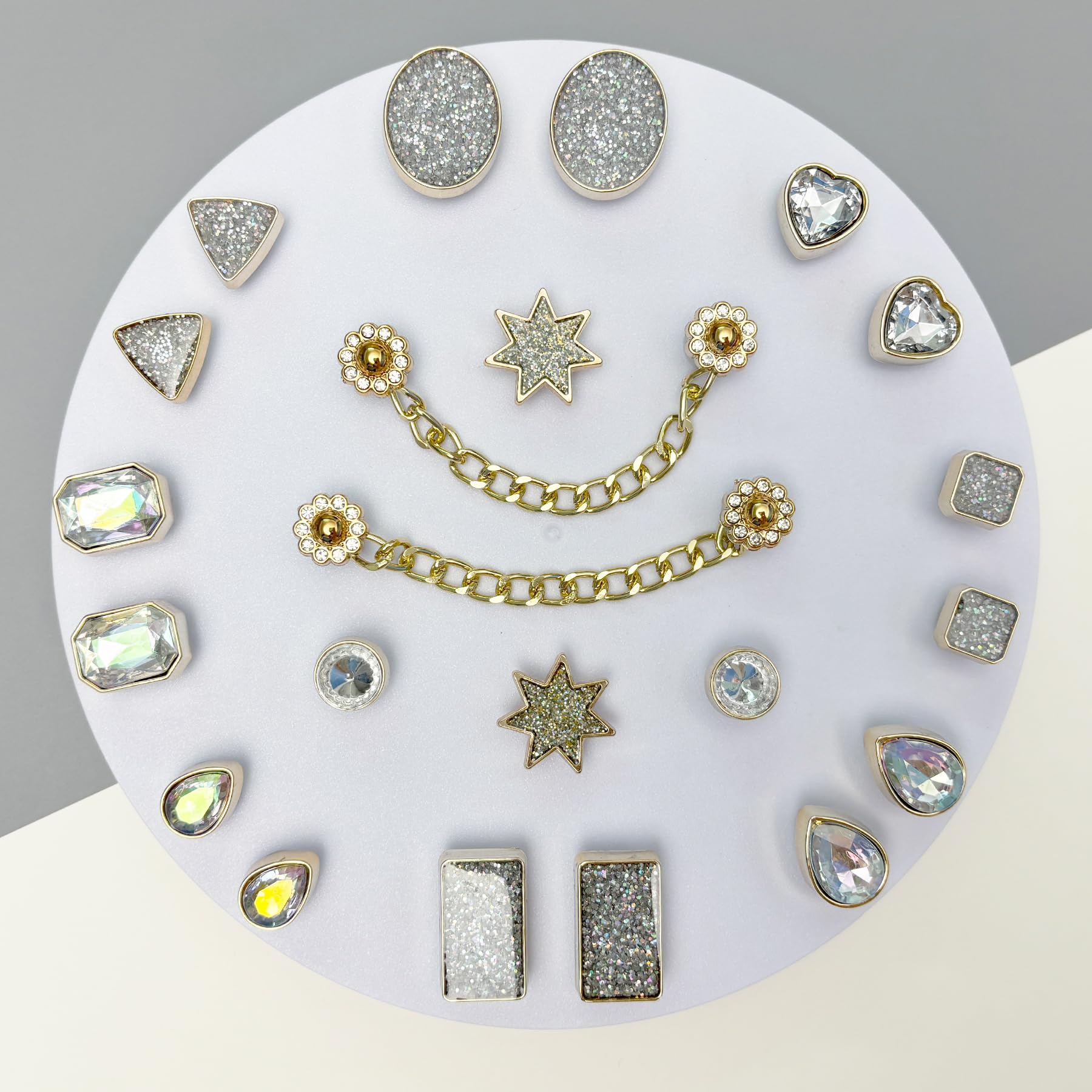 Bling Shoe Charms for Women, 22Pcs Plastic Sparkling Gems Rhinestones Shoe Decoration Charms, Girly Shoe Chains for Clog Sandals, DIY Shoe Accessories for Party Favor