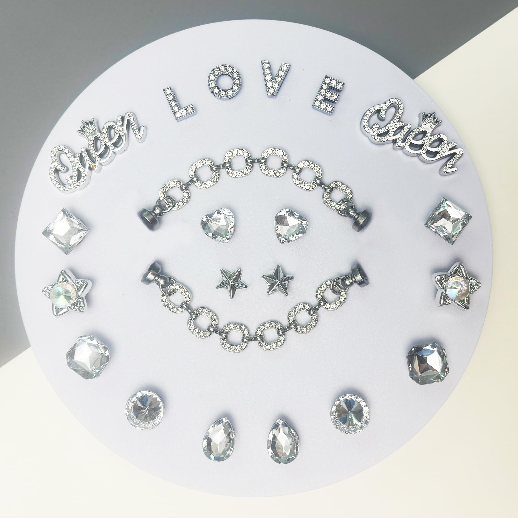 Bling Shoe Charms for Women, 22Pcs Plastic Sparkling Gems Rhinestones Shoe Decoration Charms, Girly Shoe Chains for Clog Sandals, DIY Shoe Accessories for Party Favor