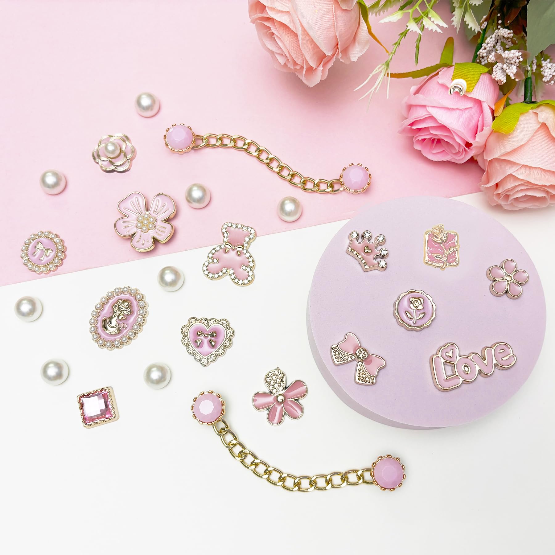 Bling Shoe Charms for Women, Sparkle Rhinestones Shoe Decoration Charms, Girly Shoe Chains for Clog Sandals, DIY Shoe Accessories for Party Favor