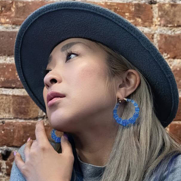 Blue Lucite Bamboo Hoop Earrings