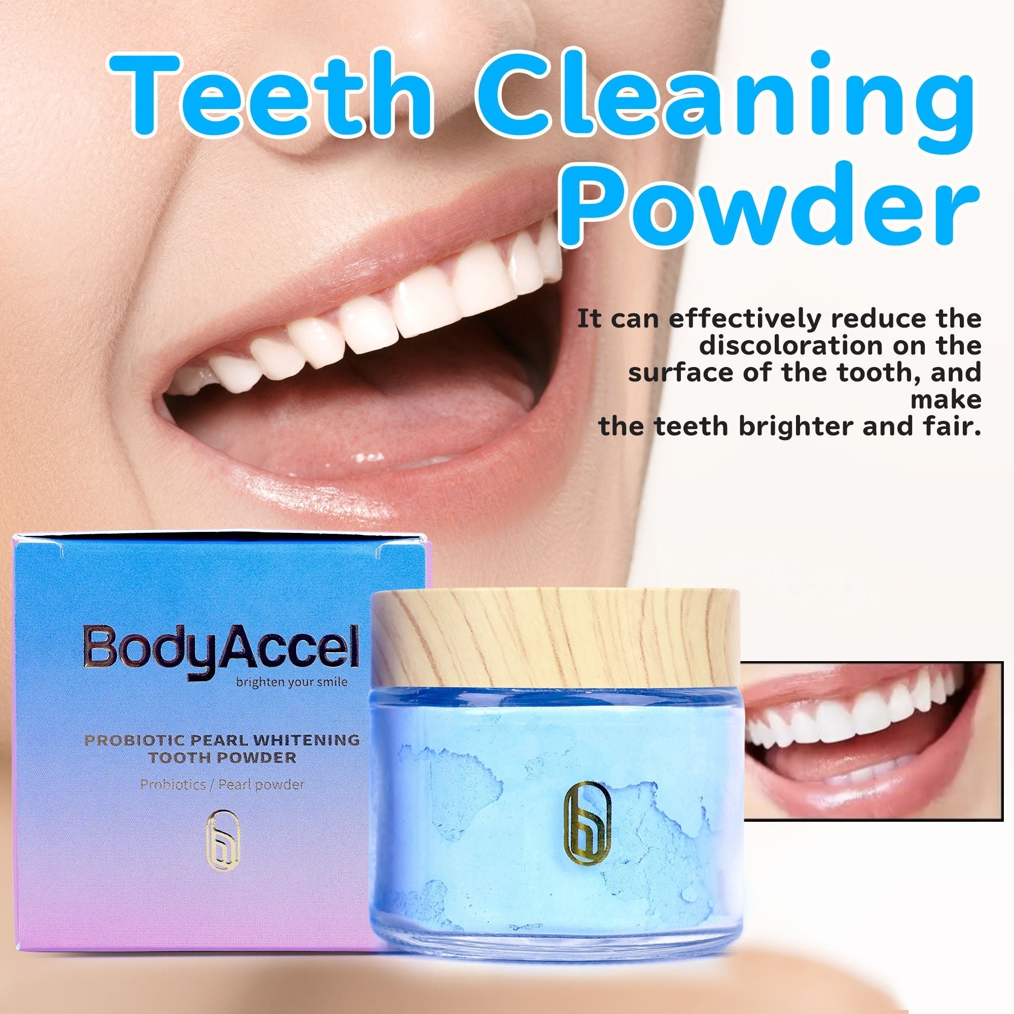 BodyAccel Teeth Whitening Powder - Dentist-Approved & Enamel-Safe |Tea, Coffee, Wine & Smoking Stain Remover | Non-Sensitive Formula | Cool Mint FlavourTemu platform cannot sell this product