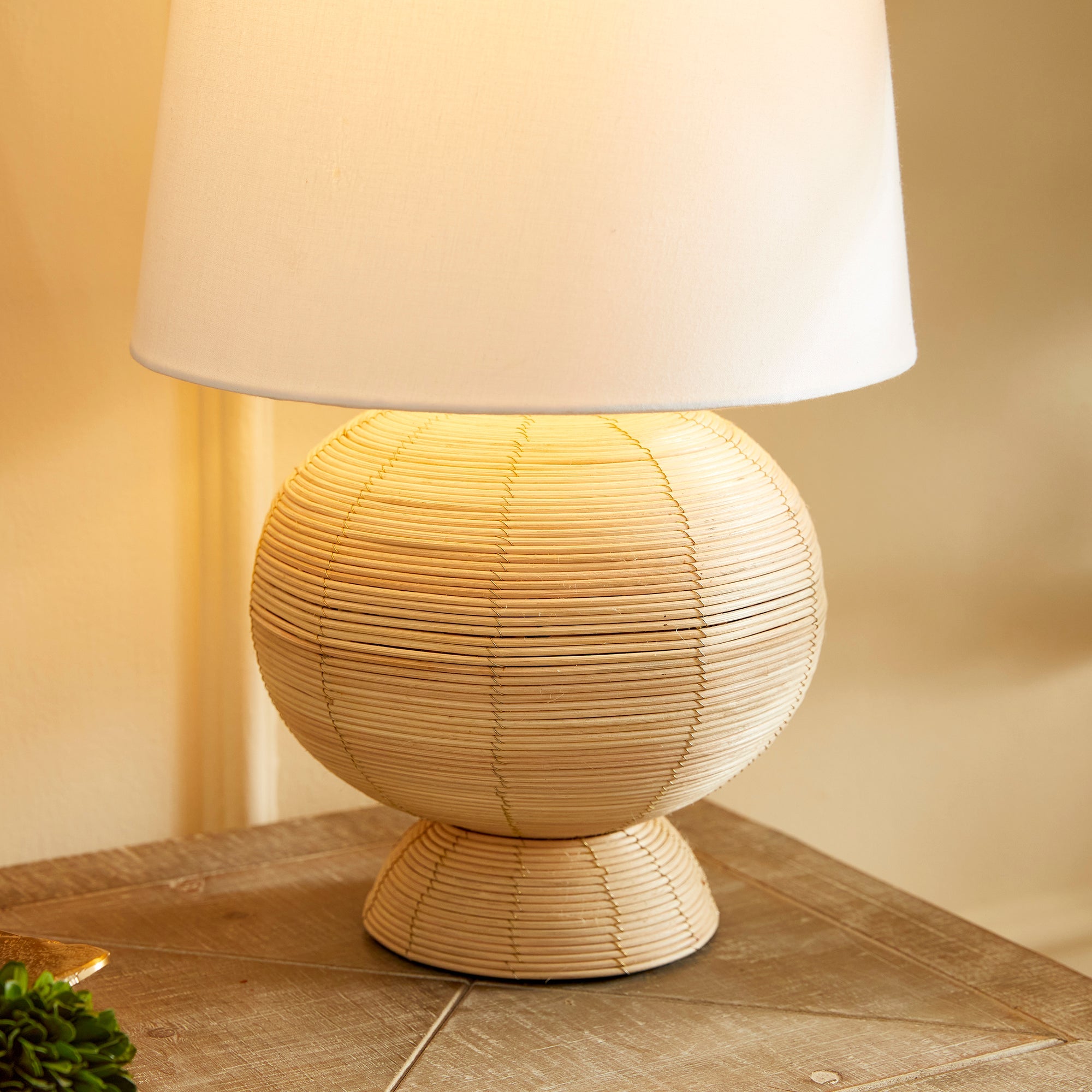 Boho Globe Rattan Lamp with Tapered White Shade
