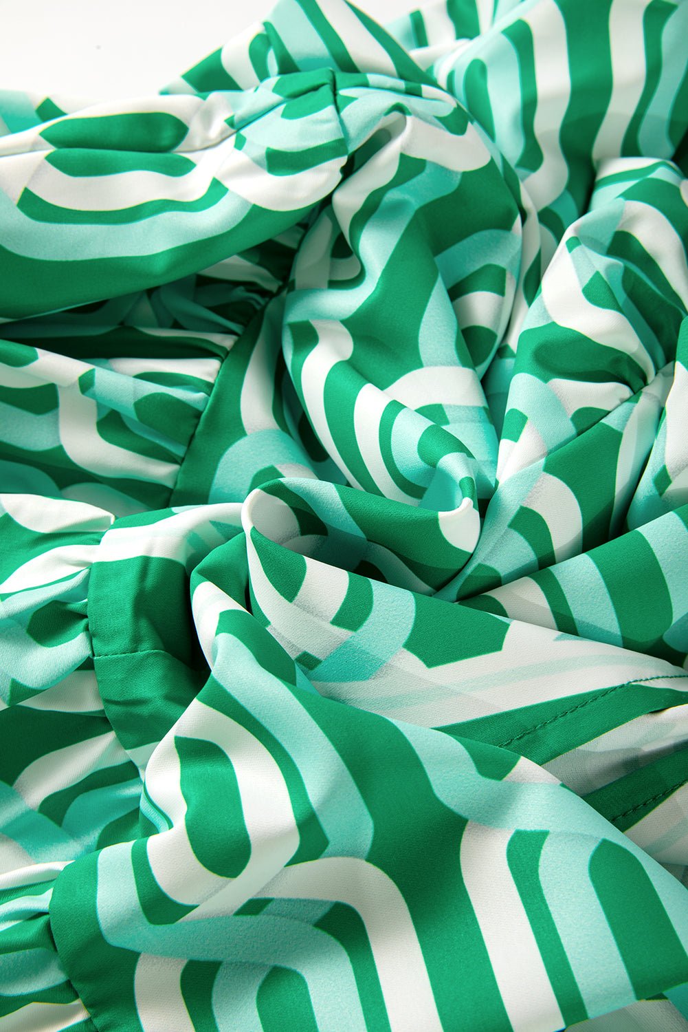 Bright Green Abstract Print Puff Sleeve Pop of Color Neckline Dress