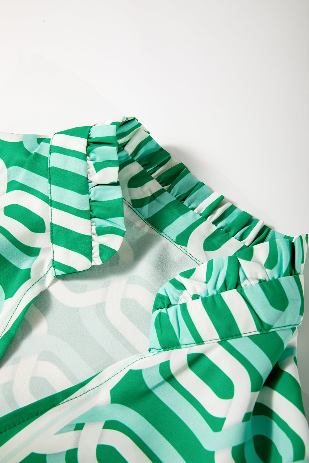 Bright Green Abstract Print Puff Sleeve Pop of Color Neckline Dress